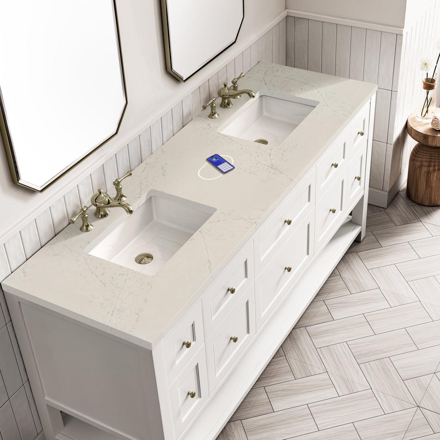 
                  
                    Breckenridge 72" Double Vanity in Bright White Double Bathroom Vanity James Martin Vanities FreePower-Enabled Siberian Silestone 
                  
                
