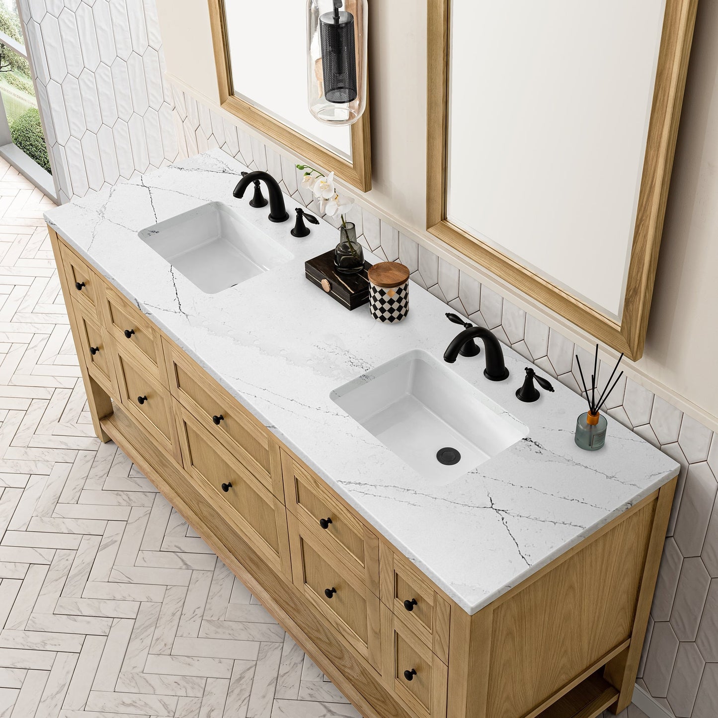 
                  
                    Breckenridge 72" Double Vanity in Light Natural Oak Double Bathroom Vanity James Martin Vanities Ethereal Noctis Silestone 
                  
                