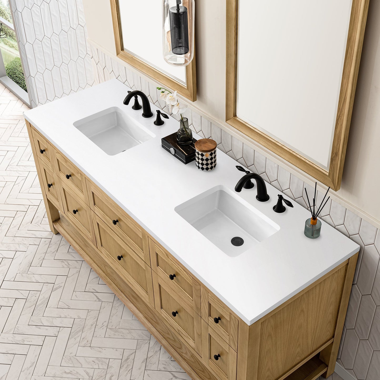 
                  
                    Breckenridge 72" Double Vanity in Light Natural Oak Double Bathroom Vanity James Martin Vanities White Zeus Silestone 
                  
                