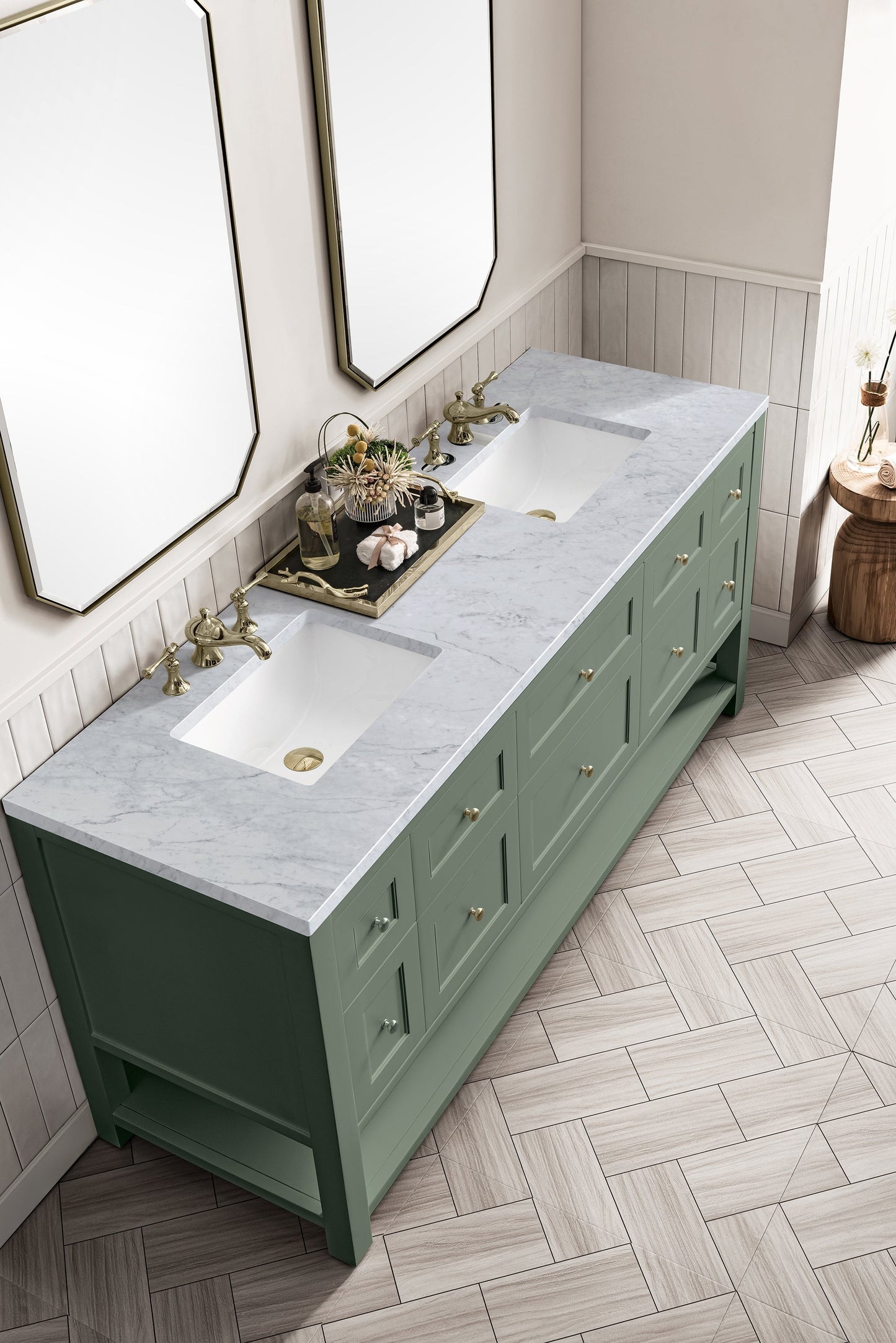 
                  
                    Breckenridge 72" Double Vanity in Smokey Celadon Double Bathroom Vanity James Martin Vanities Carrara White Marble 
                  
                