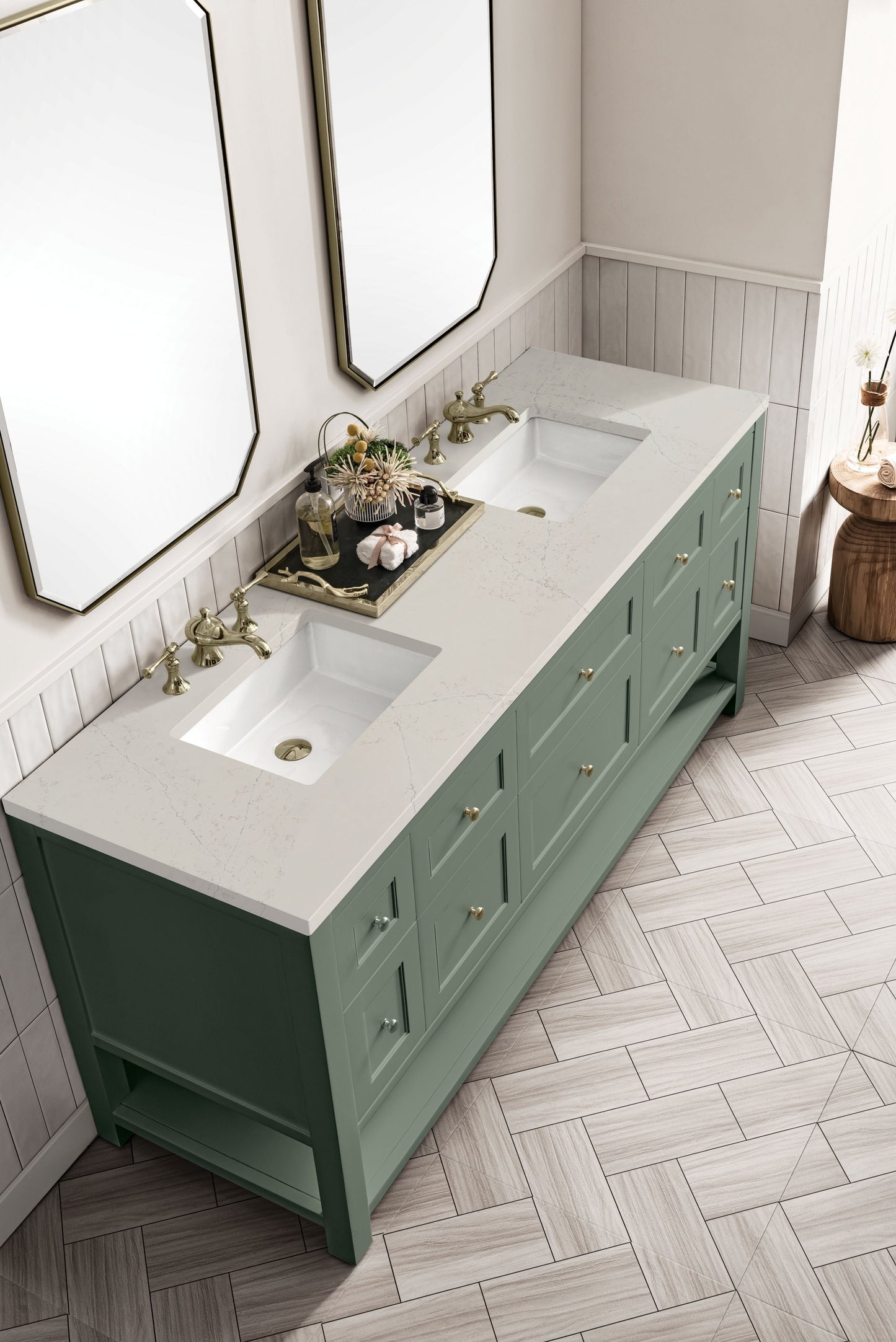 
                  
                    Breckenridge 72" Double Vanity in Smokey Celadon Double Bathroom Vanity James Martin Vanities Siberian Silestone 
                  
                