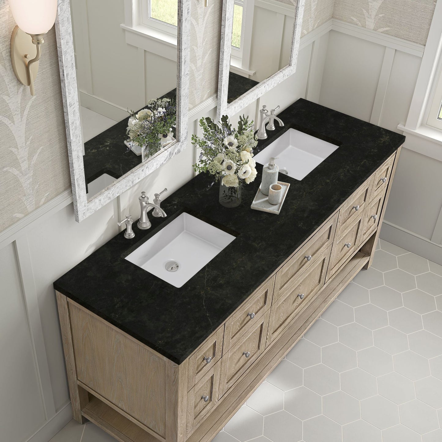 
                  
                    Breckenridge 72" Double Vanity in Whitewashed Oak Double Bathroom Vanity James Martin Vanities Phantome Eclos 
                  
                