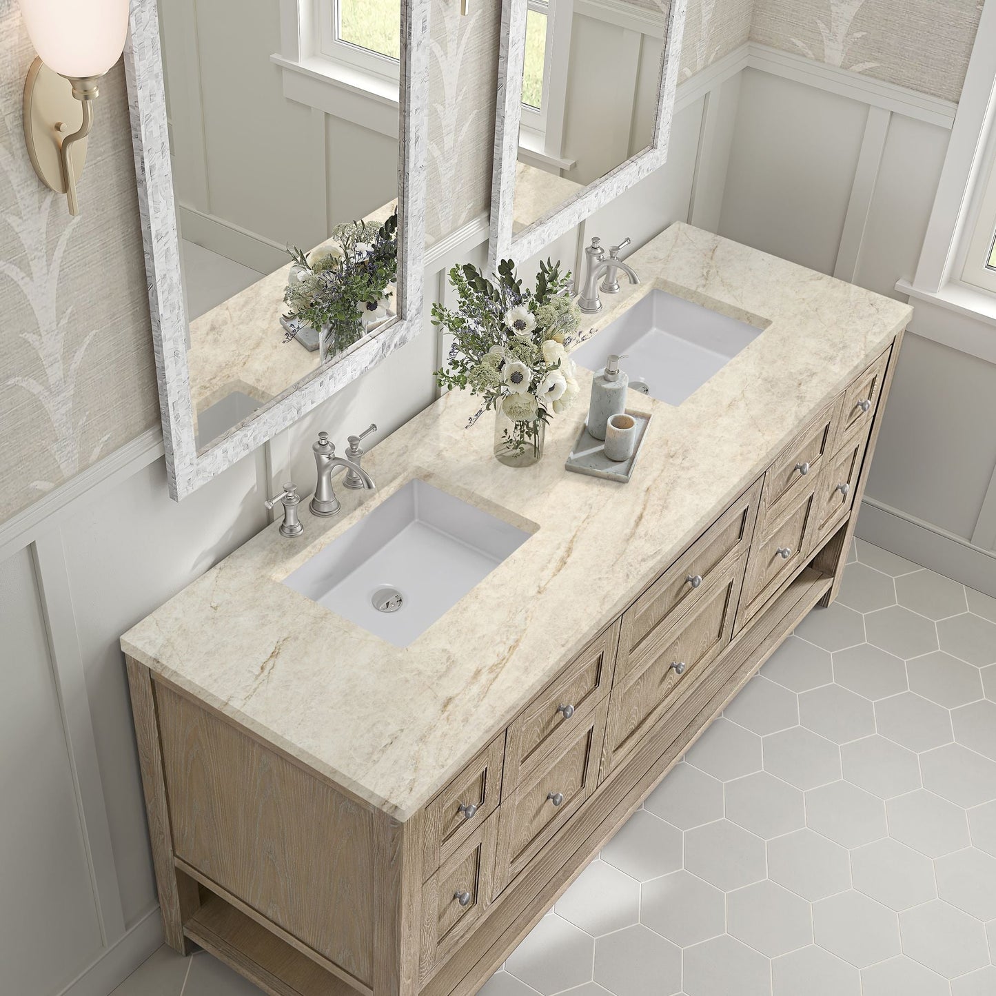 
                  
                    Breckenridge 72" Double Vanity in Whitewashed Oak Double Bathroom Vanity James Martin Vanities Tajnar Eclos 
                  
                