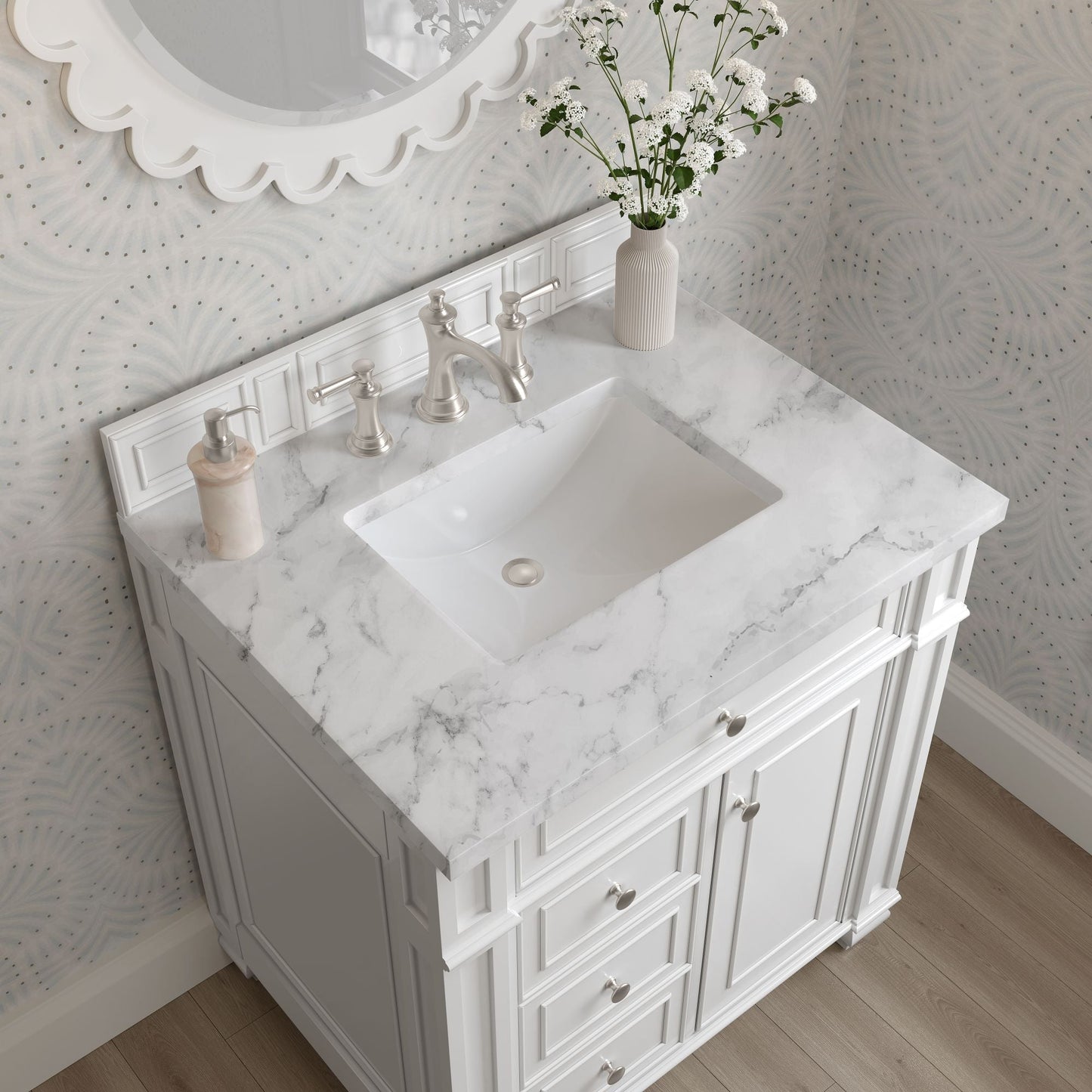 
                  
                    Bristol 30" Single Vanity in Bright White Single Bathroom Vanity James Martin Vanities Carrara White Marble 
                  
                