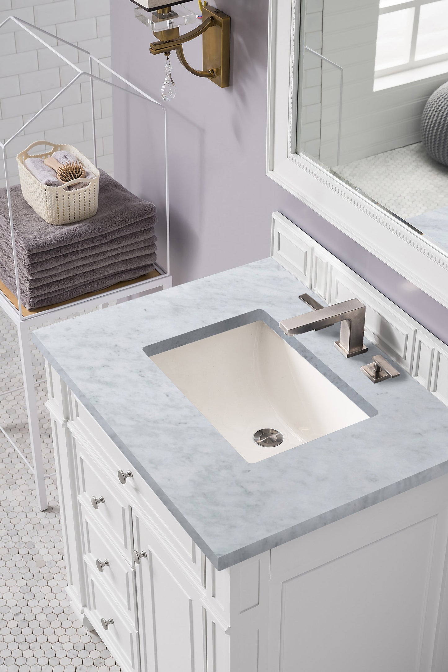 
                  
                    Bristol 30" Single Vanity in Bright White Single Bathroom Vanity James Martin Vanities Carrara White Marble 
                  
                