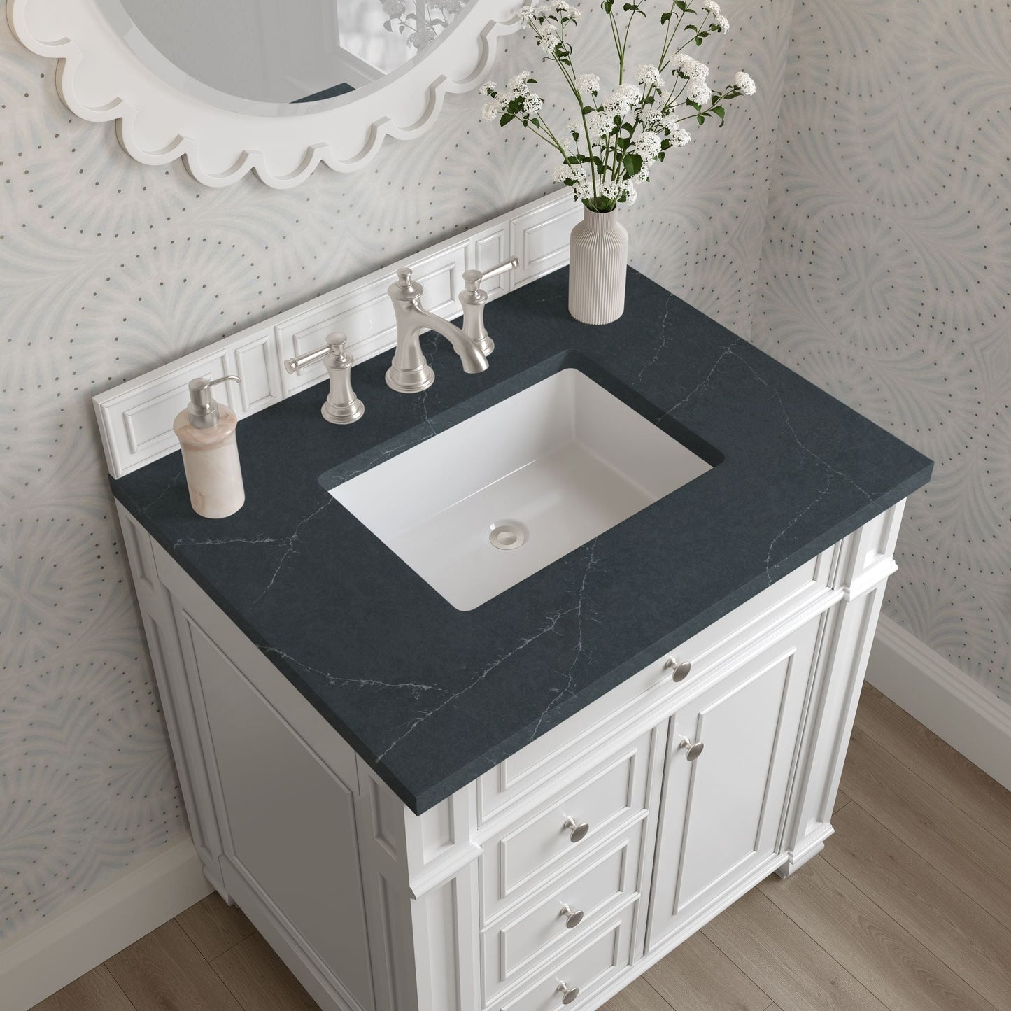 
                  
                    Bristol 30" Single Vanity in Bright White Single Bathroom Vanity James Martin Vanities Charcoal Soapstone Silestone 
                  
                