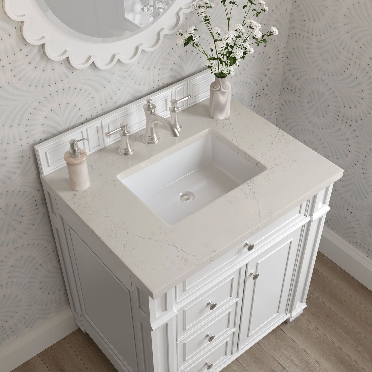 
                  
                    Bristol 30" Single Vanity in Bright White Single Bathroom Vanity James Martin Vanities Siberian Silestone 
                  
                