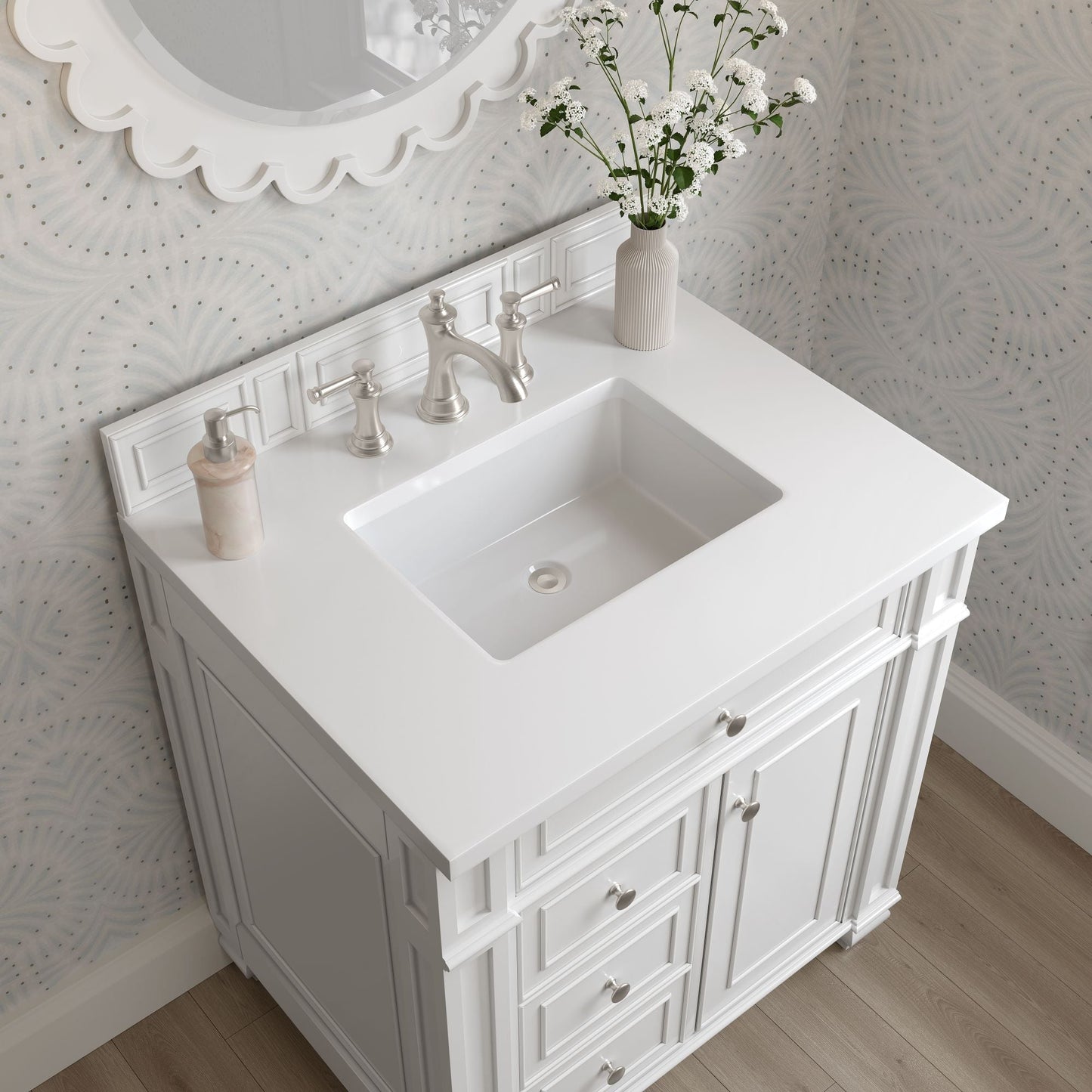 
                  
                    Bristol 30" Single Vanity in Bright White Single Bathroom Vanity James Martin Vanities White Zeus Silestone 
                  
                