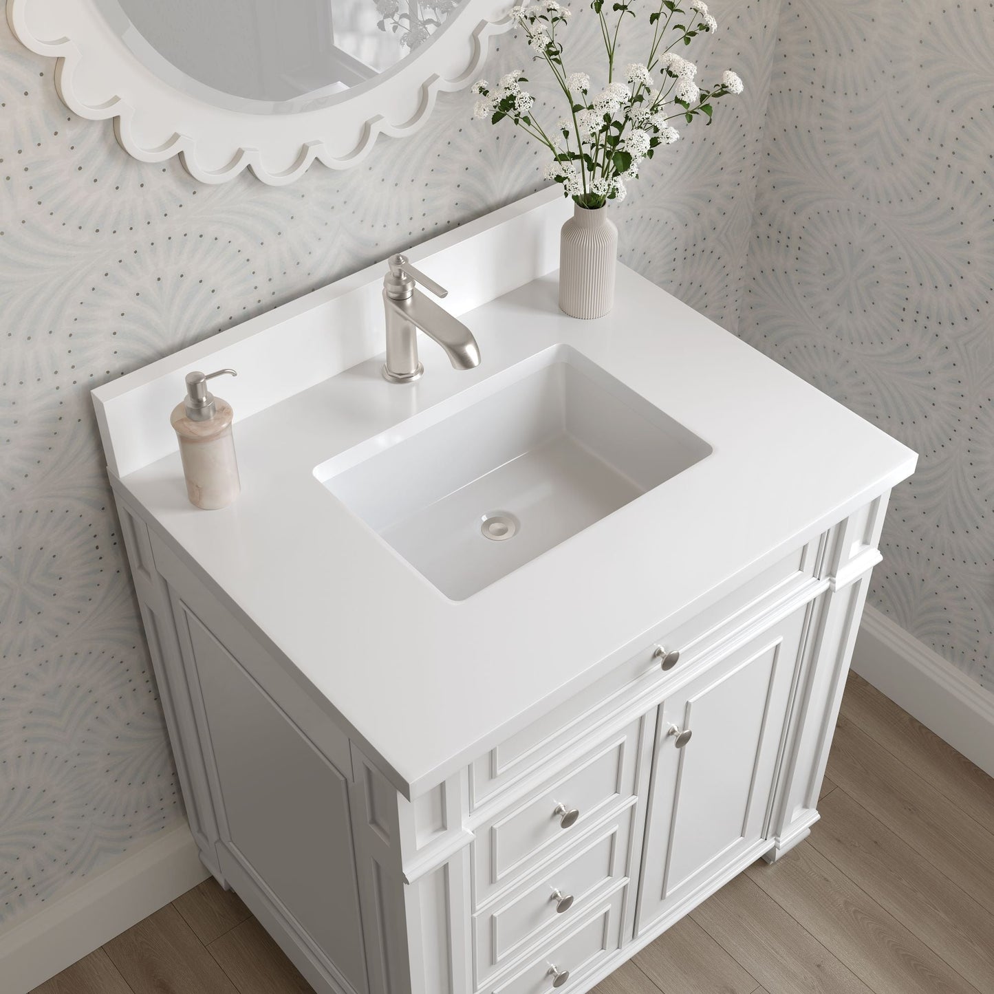 
                  
                    Bristol 30" Single Vanity in Bright White Single Bathroom Vanity James Martin Vanities White Zeus Single Faucet Top 
                  
                