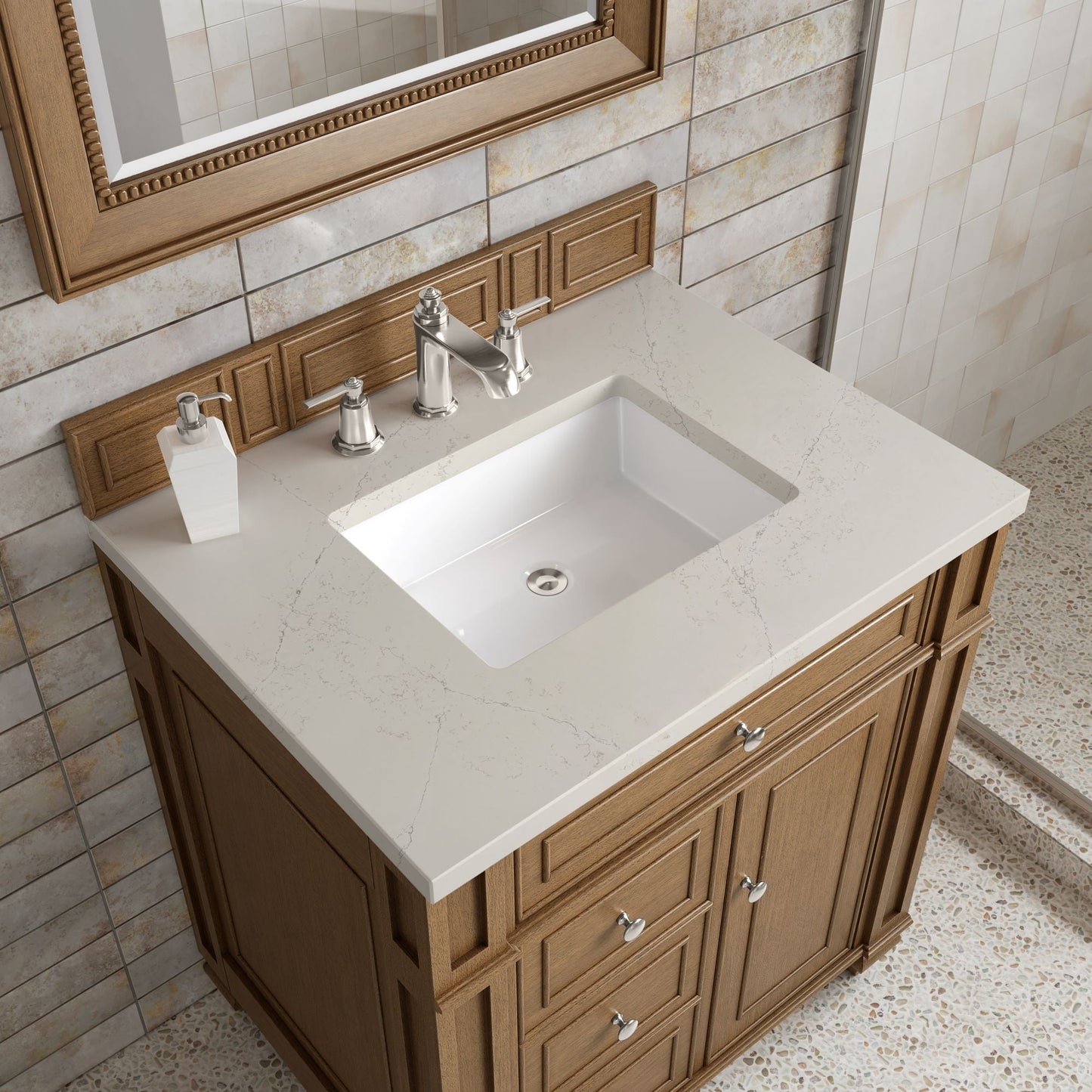 
                  
                    Bristol 30" Single Vanity in Saddle Brown Single Bathroom Vanity James Martin Vanities Siberian Silestone 
                  
                