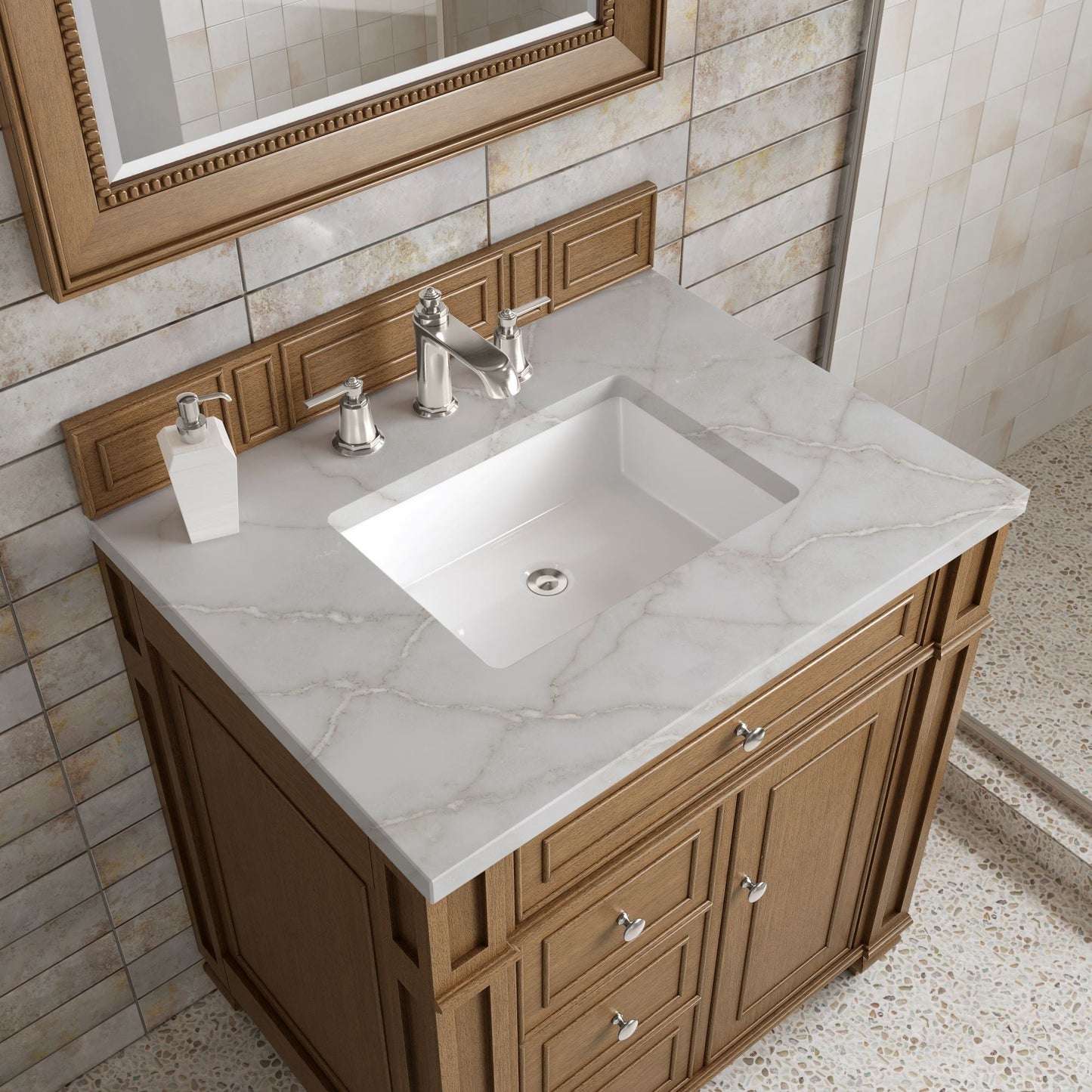 
                  
                    Bristol 30" Single Vanity in Saddle Brown Single Bathroom Vanity James Martin Vanities Victorian Silver Silestone 
                  
                