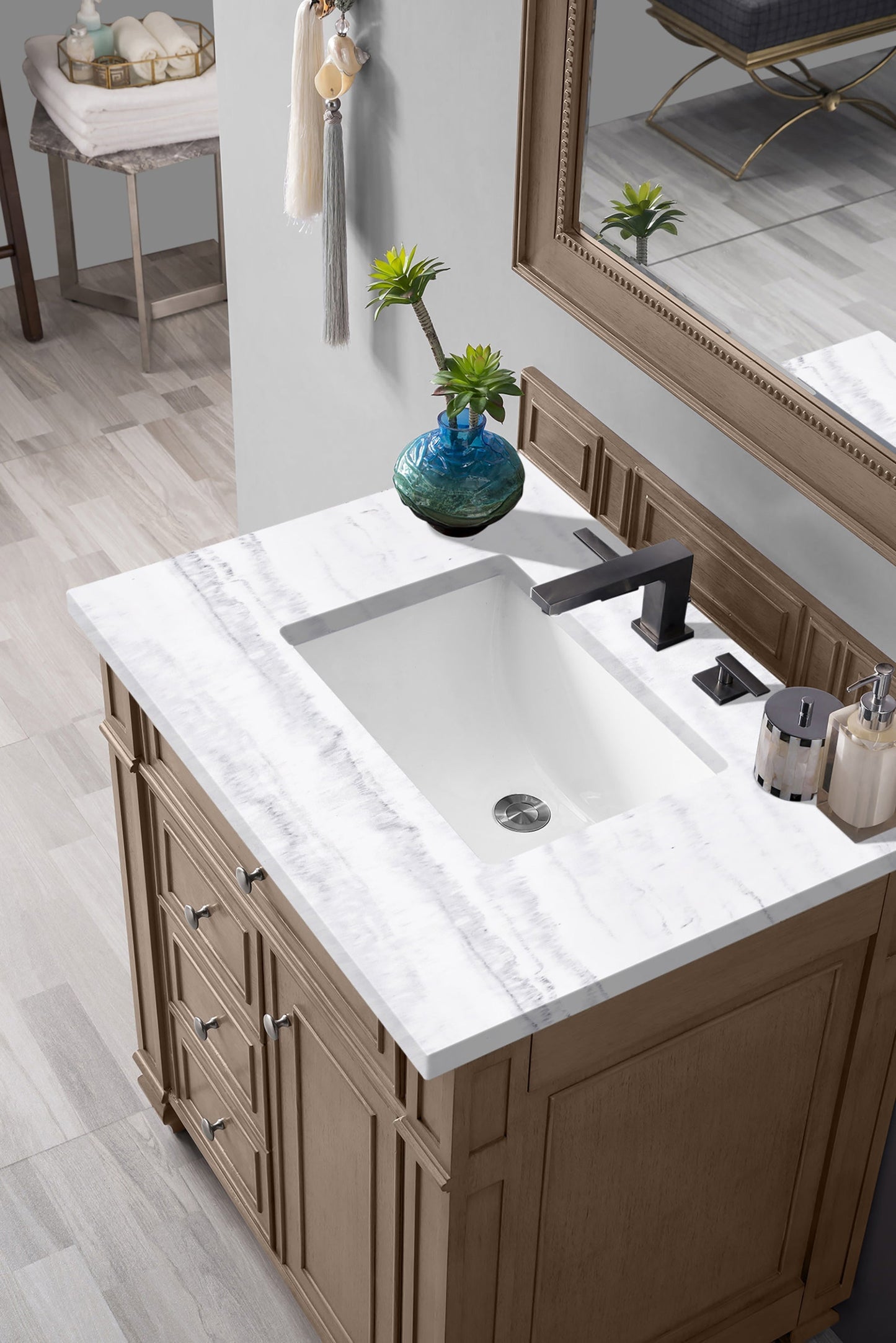 
                  
                    Bristol 30" Single Vanity in Whitewashed Walnut Single Bathroom Vanity James Martin Vanities Arctic Fall Solid Surface 
                  
                