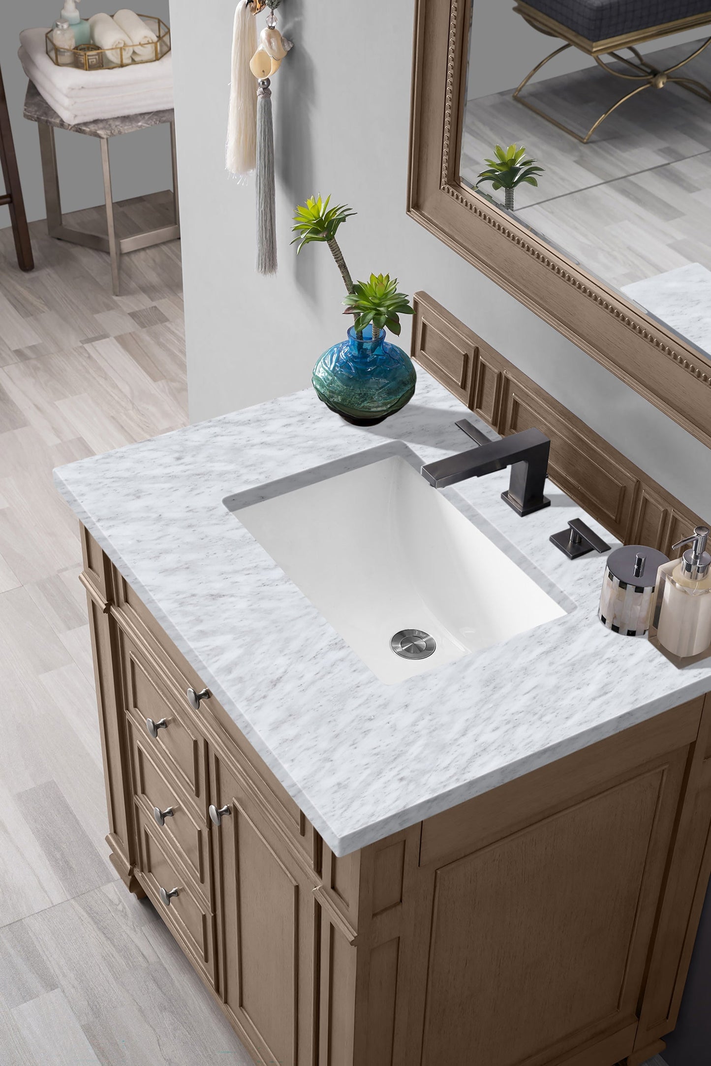 
                  
                    Bristol 30" Single Vanity in Whitewashed Walnut Single Bathroom Vanity James Martin Vanities Carrara White Marble 
                  
                