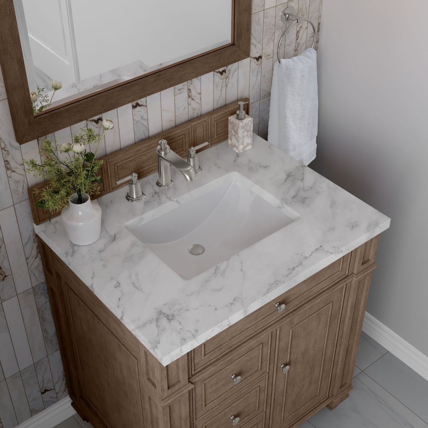 
                  
                    Bristol 30" Single Vanity in Whitewashed Walnut Single Bathroom Vanity James Martin Vanities Carrara White Marble 
                  
                
