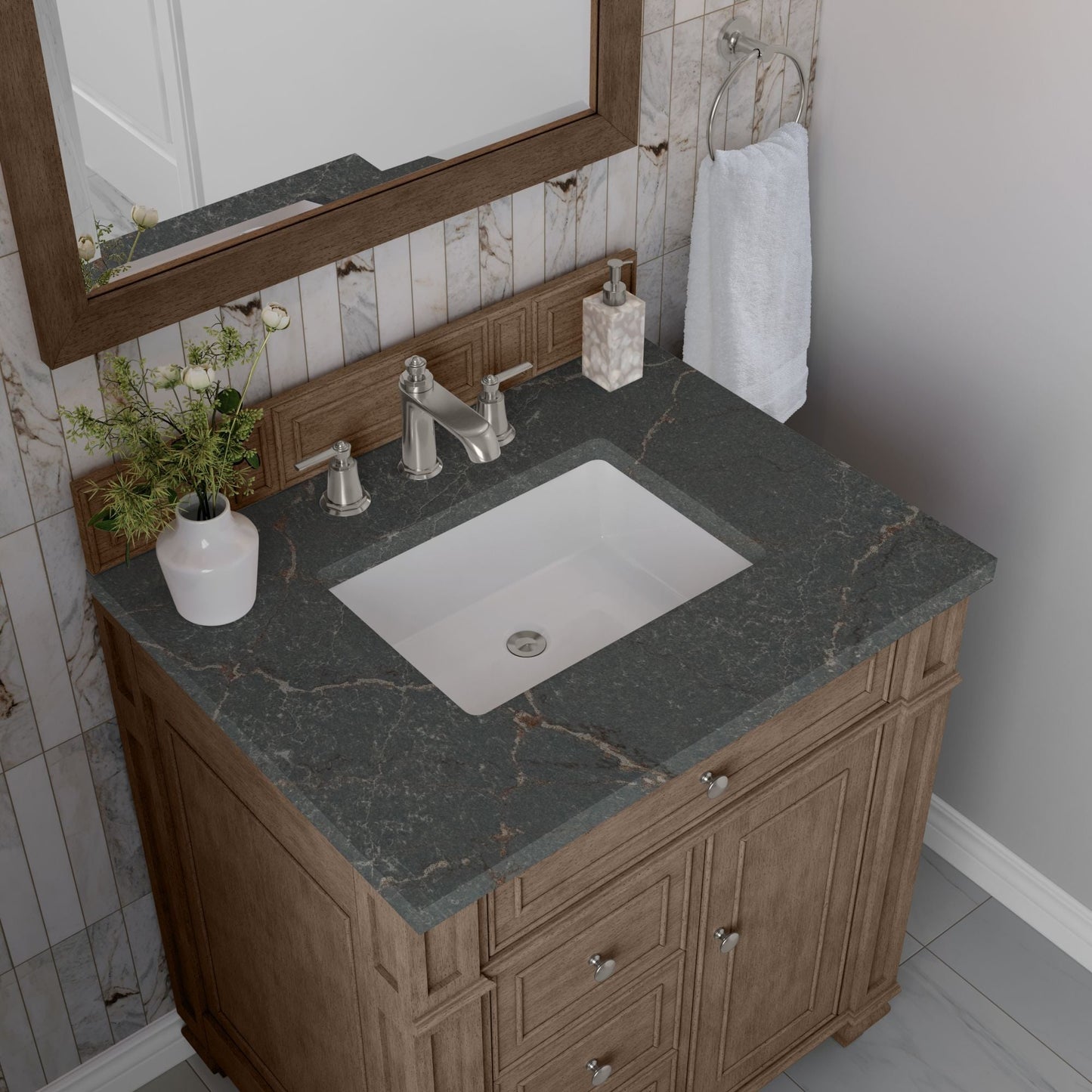 
                  
                    Bristol 30" Single Vanity in Whitewashed Walnut Single Bathroom Vanity James Martin Vanities Parisien Bleu Silestone 
                  
                