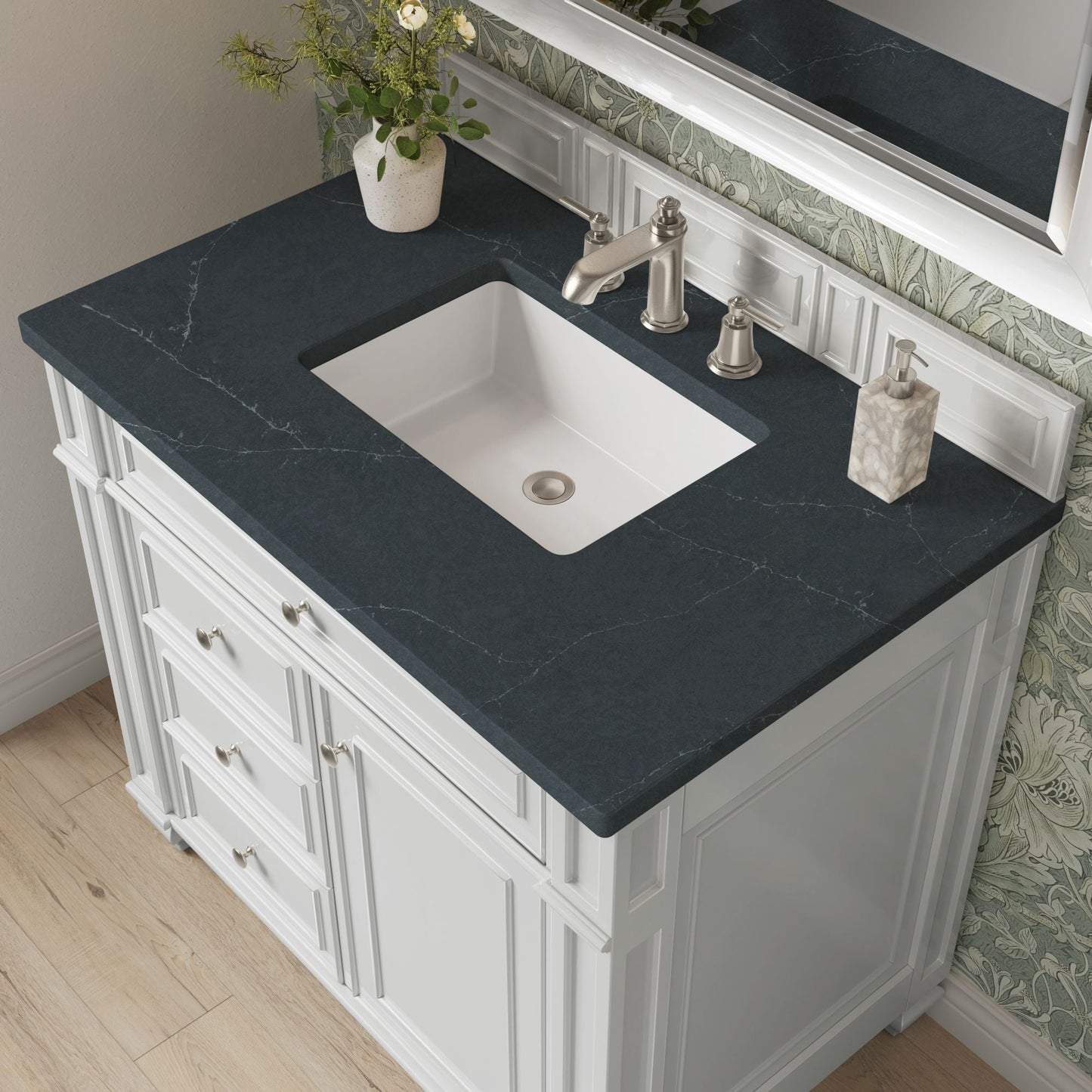 
                  
                    Bristol 36" Single Vanity in Bright White Single Bathroom Vanity James Martin Vanities Charcoal Soapstone Silestone 
                  
                