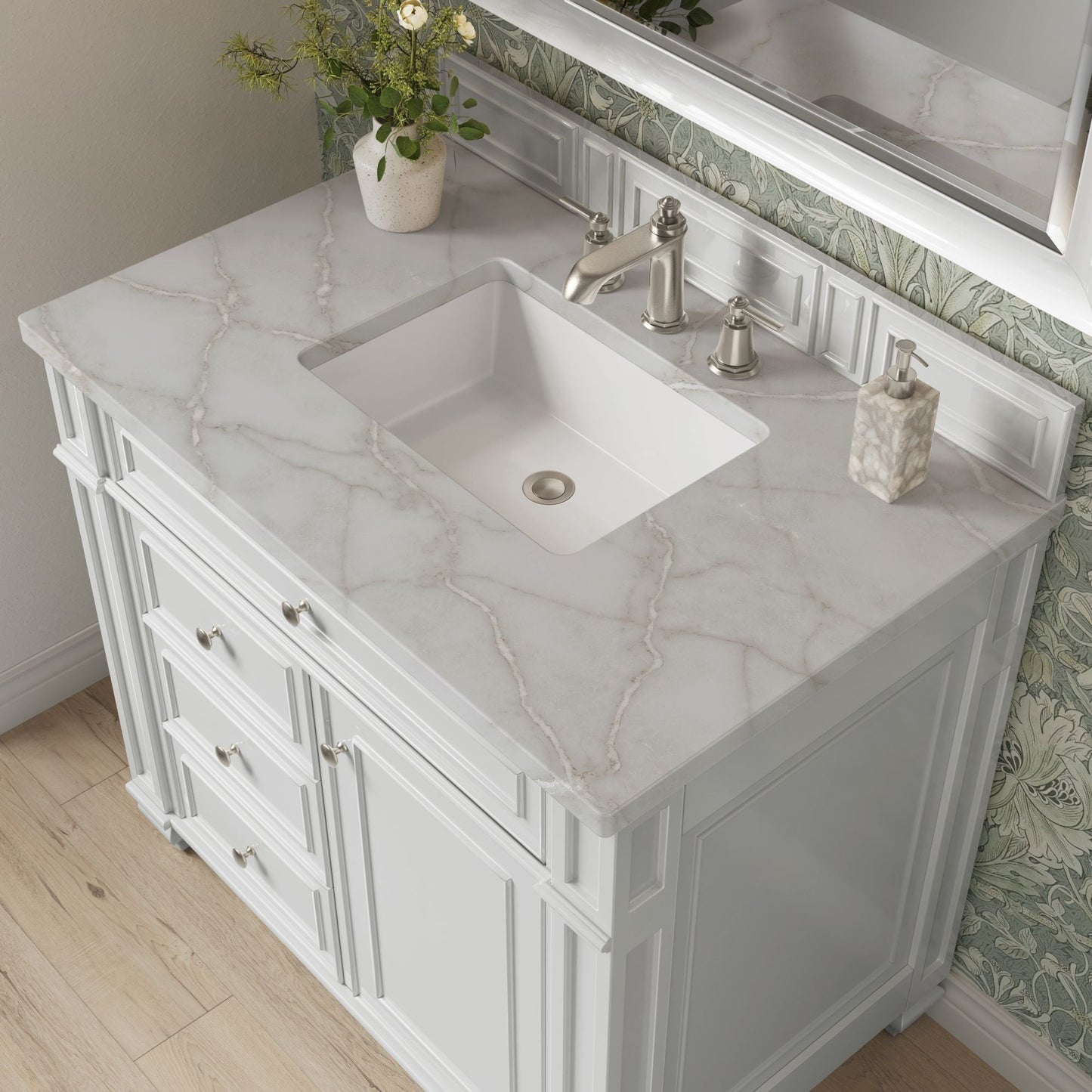 
                  
                    Bristol 36" Single Vanity in Bright White Single Bathroom Vanity James Martin Vanities Victorian Silver Silestone 
                  
                