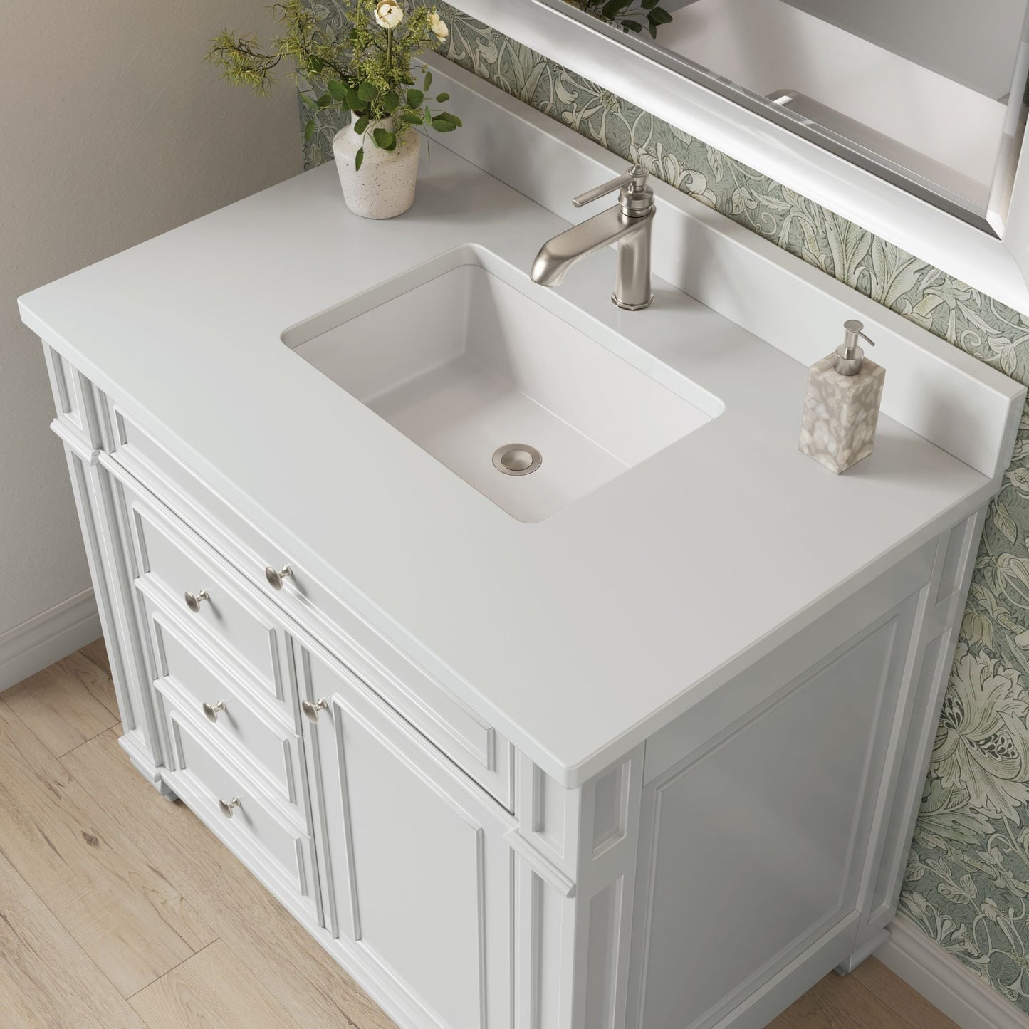 
                  
                    Bristol 36" Single Vanity in Bright White Single Bathroom Vanity James Martin Vanities White Zeus Single Faucet Silestone Top w/Backsplash 
                  
                