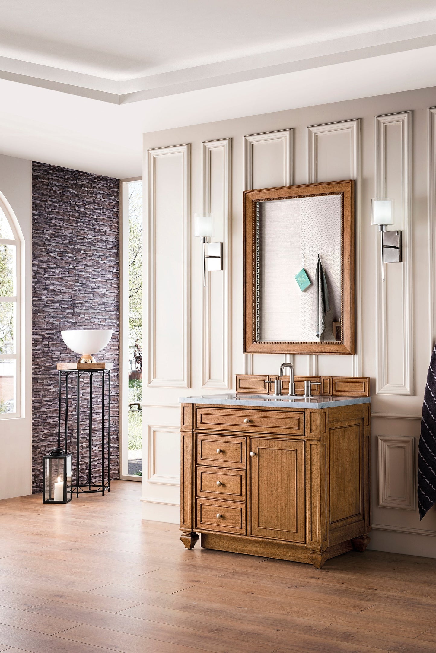 
                  
                    Bristol 36" Single Vanity in Saddle Brown Single Bathroom Vanity James Martin Vanities Arctic Fall Solid Surface 
                  
                