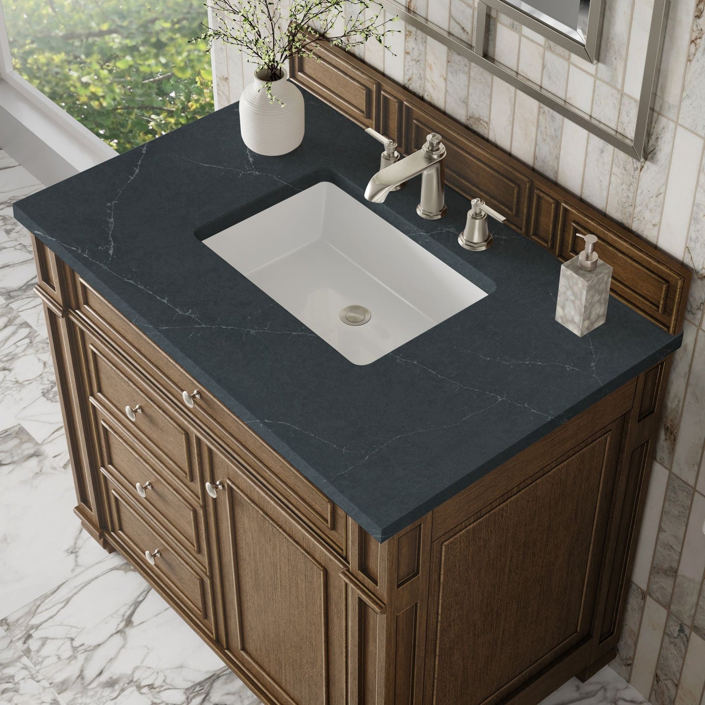 
                  
                    Bristol 36" Single Vanity in Saddle Brown Single Bathroom Vanity James Martin Vanities Charcoal Soapstone Silestone 
                  
                