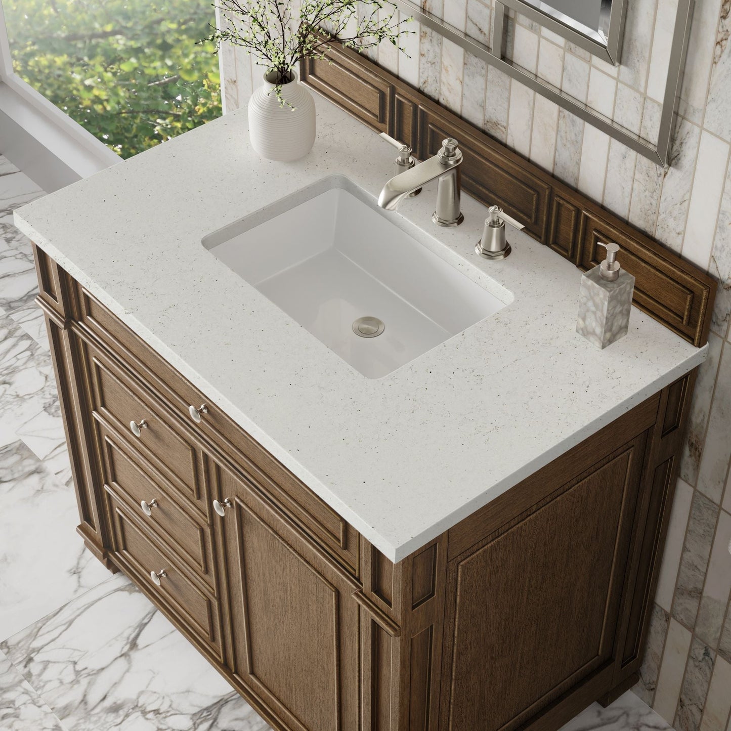 
                  
                    Bristol 36" Single Vanity in Saddle Brown Single Bathroom Vanity James Martin Vanities Lime Delight Silestone 
                  
                