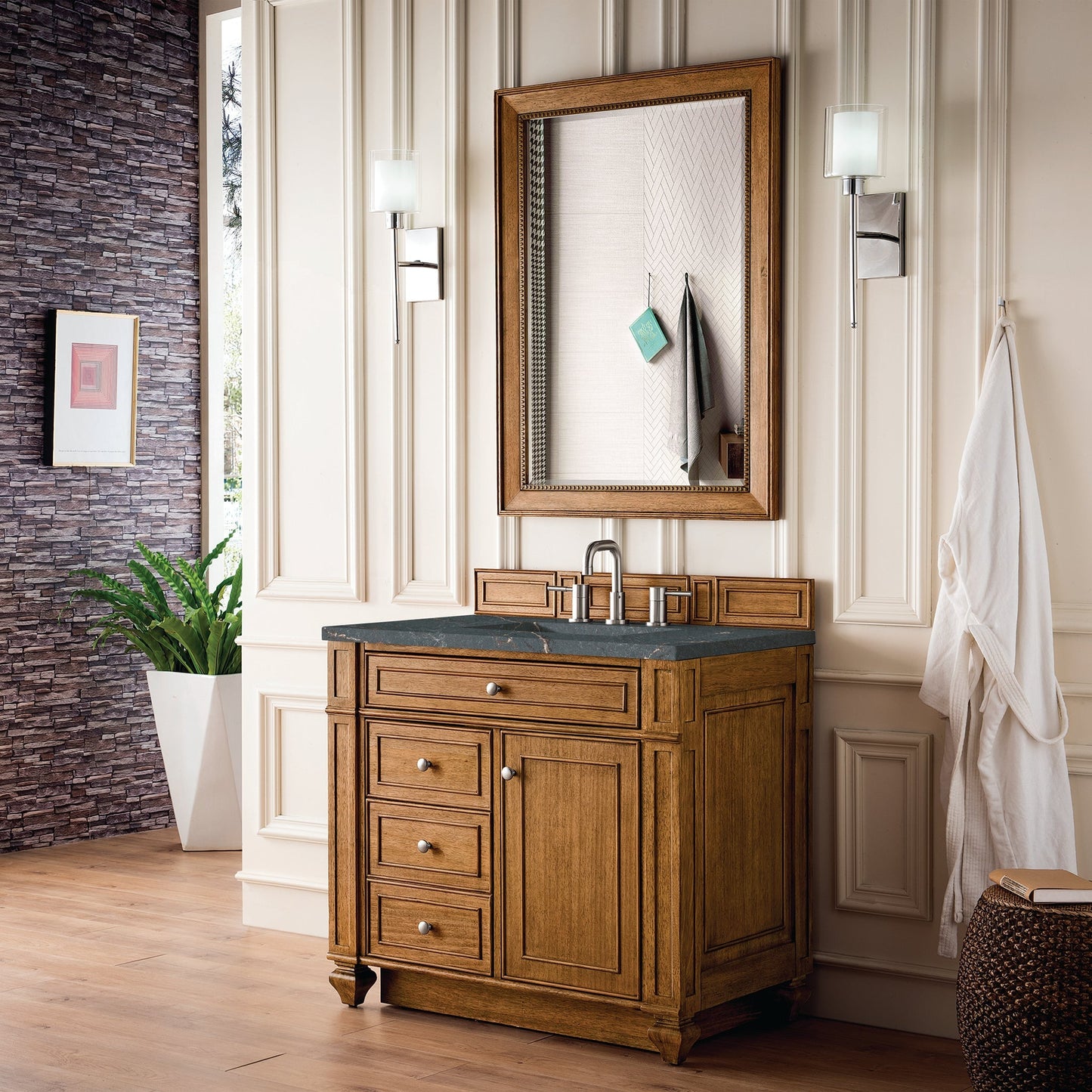 
                  
                    Bristol 36" Single Vanity in Saddle Brown Single Bathroom Vanity James Martin Vanities Parisien Bleu Silestone 
                  
                