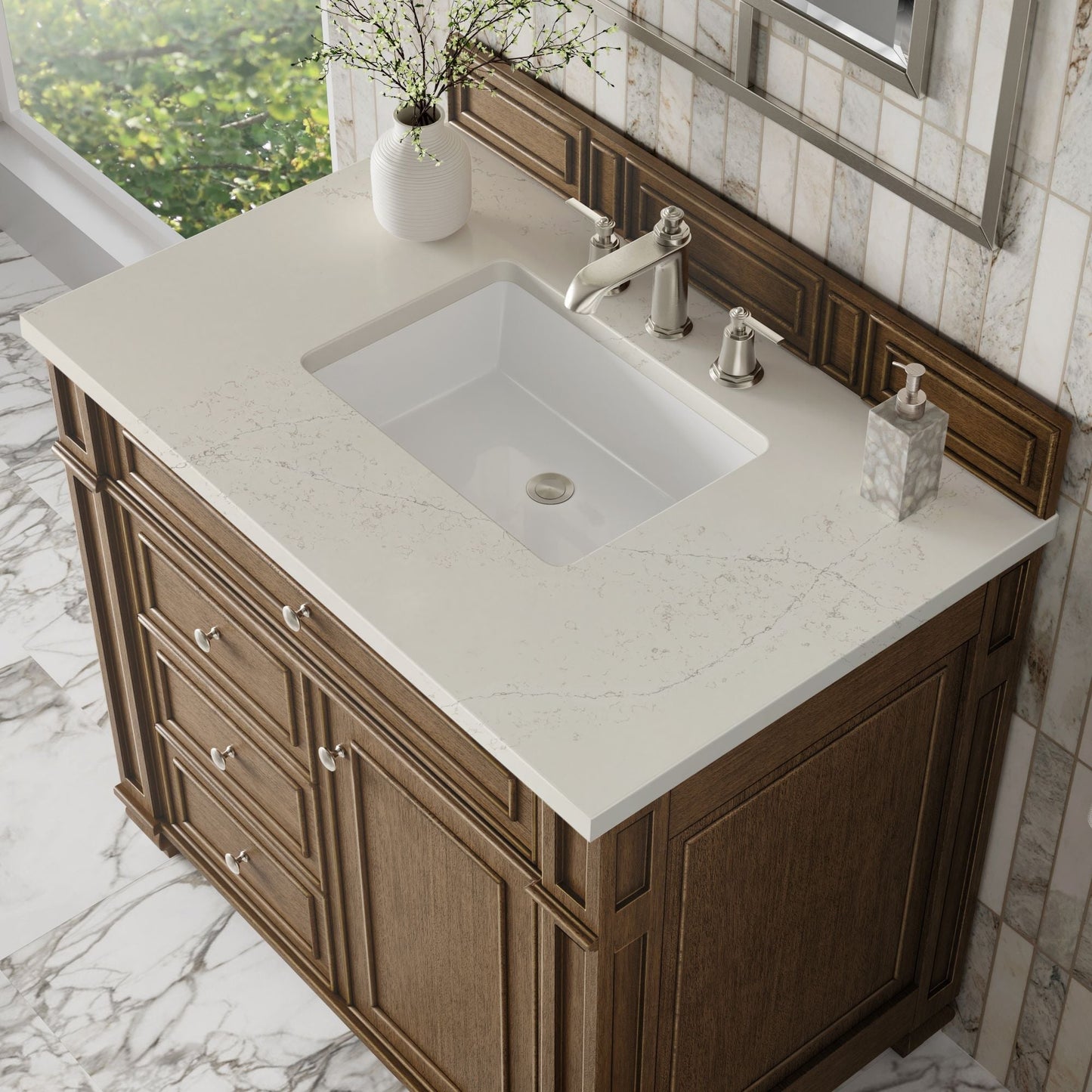 
                  
                    Bristol 36" Single Vanity in Saddle Brown Single Bathroom Vanity James Martin Vanities Siberian Silestone 
                  
                