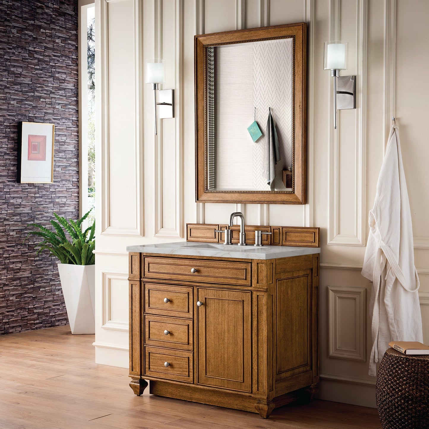 
                  
                    Bristol 36" Single Vanity in Saddle Brown Single Bathroom Vanity James Martin Vanities Victorian Silver Silestone 
                  
                