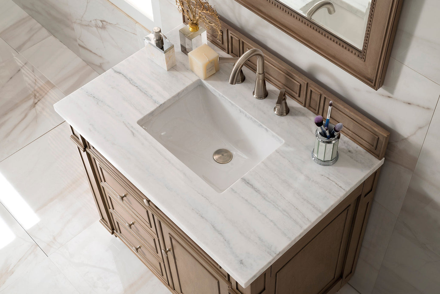 
                  
                    Bristol 36" Single Vanity in Whitewashed Walnut Single Bathroom Vanity James Martin Vanities Arctic Fall Solid Surface 
                  
                