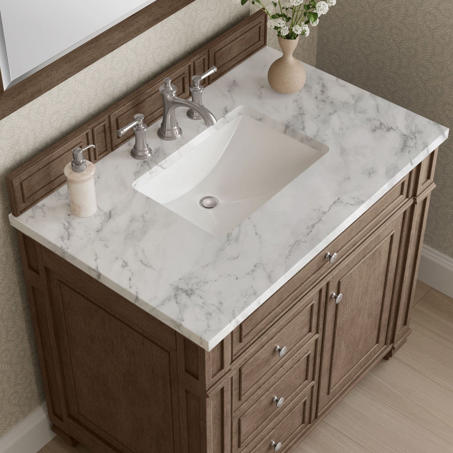 
                  
                    Bristol 36" Single Vanity in Whitewashed Walnut Single Bathroom Vanity James Martin Vanities Carrara White Marble 
                  
                
