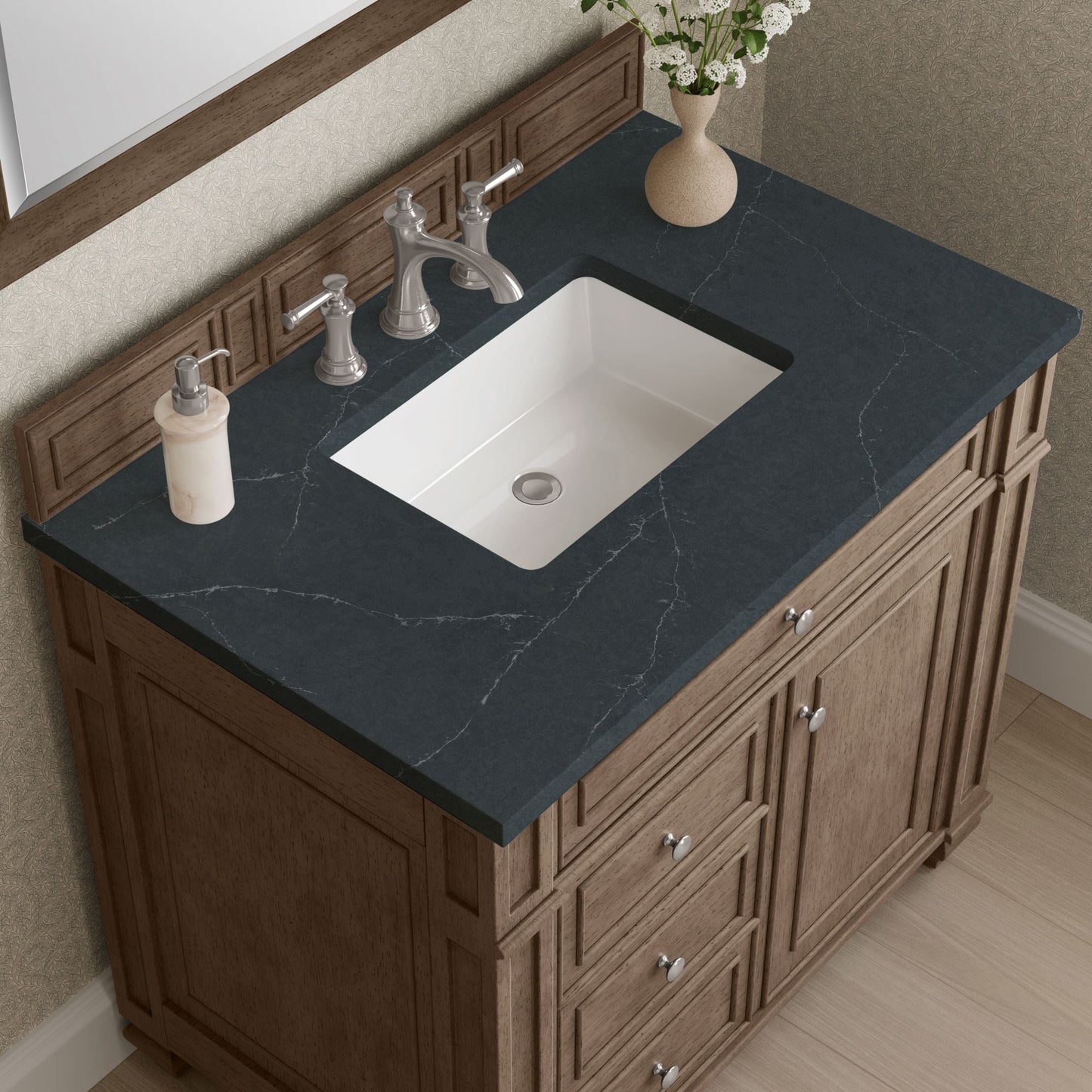 
                  
                    Bristol 36" Single Vanity in Whitewashed Walnut Single Bathroom Vanity James Martin Vanities Charcoal Soapstone Silestone 
                  
                