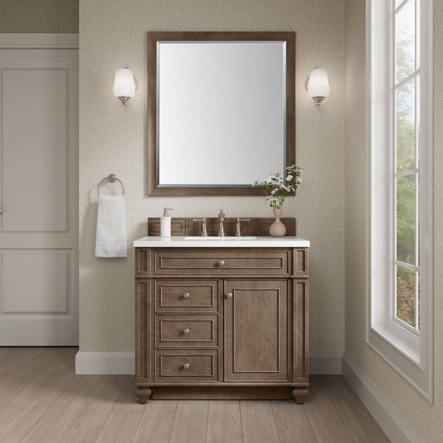 Bristol 36" Single Vanity in Whitewashed Walnut Single Bathroom Vanity James Martin Vanities Select Your Top 