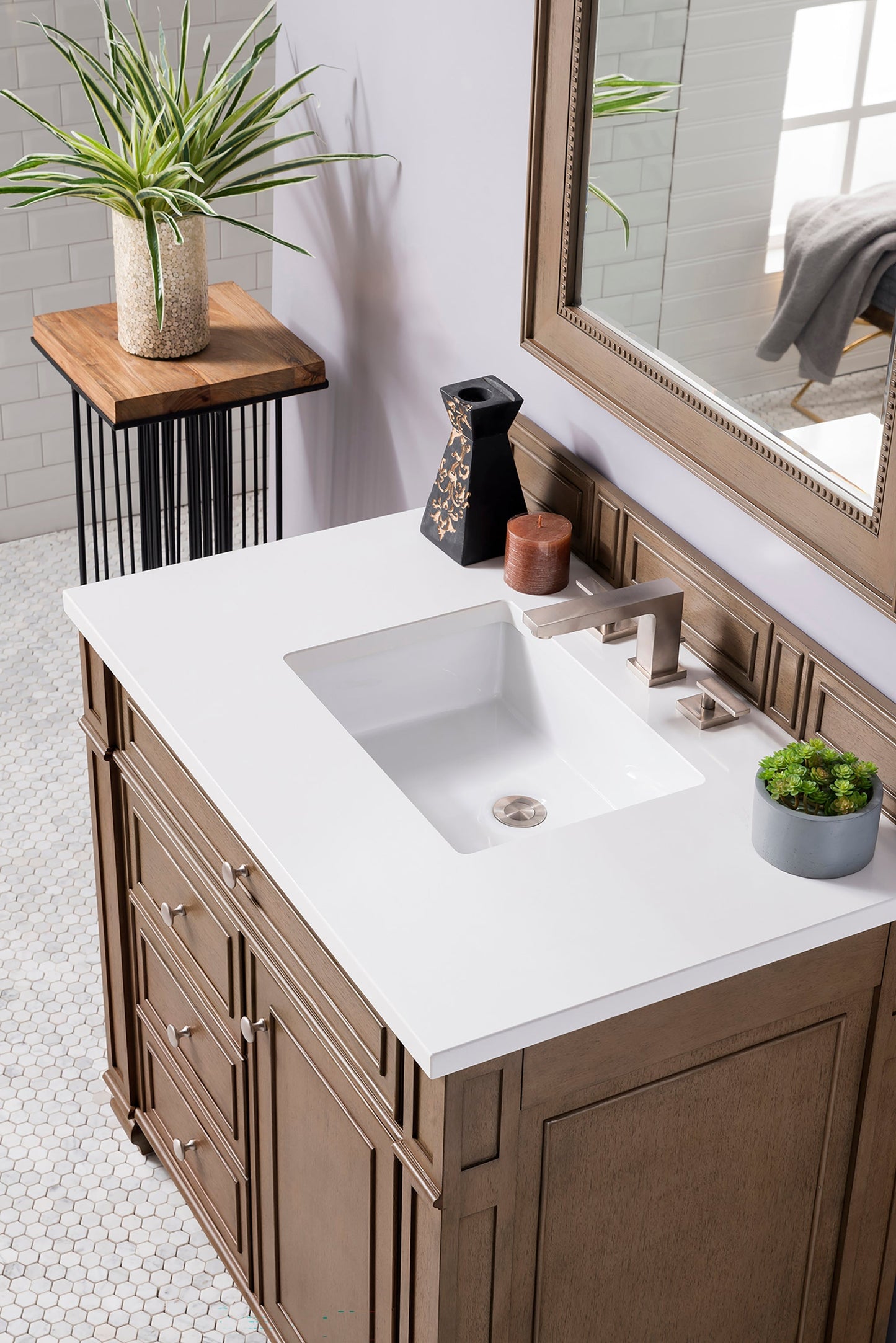 
                  
                    Bristol 36" Single Vanity in Whitewashed Walnut Single Bathroom Vanity James Martin Vanities White Zeus Silestone 
                  
                