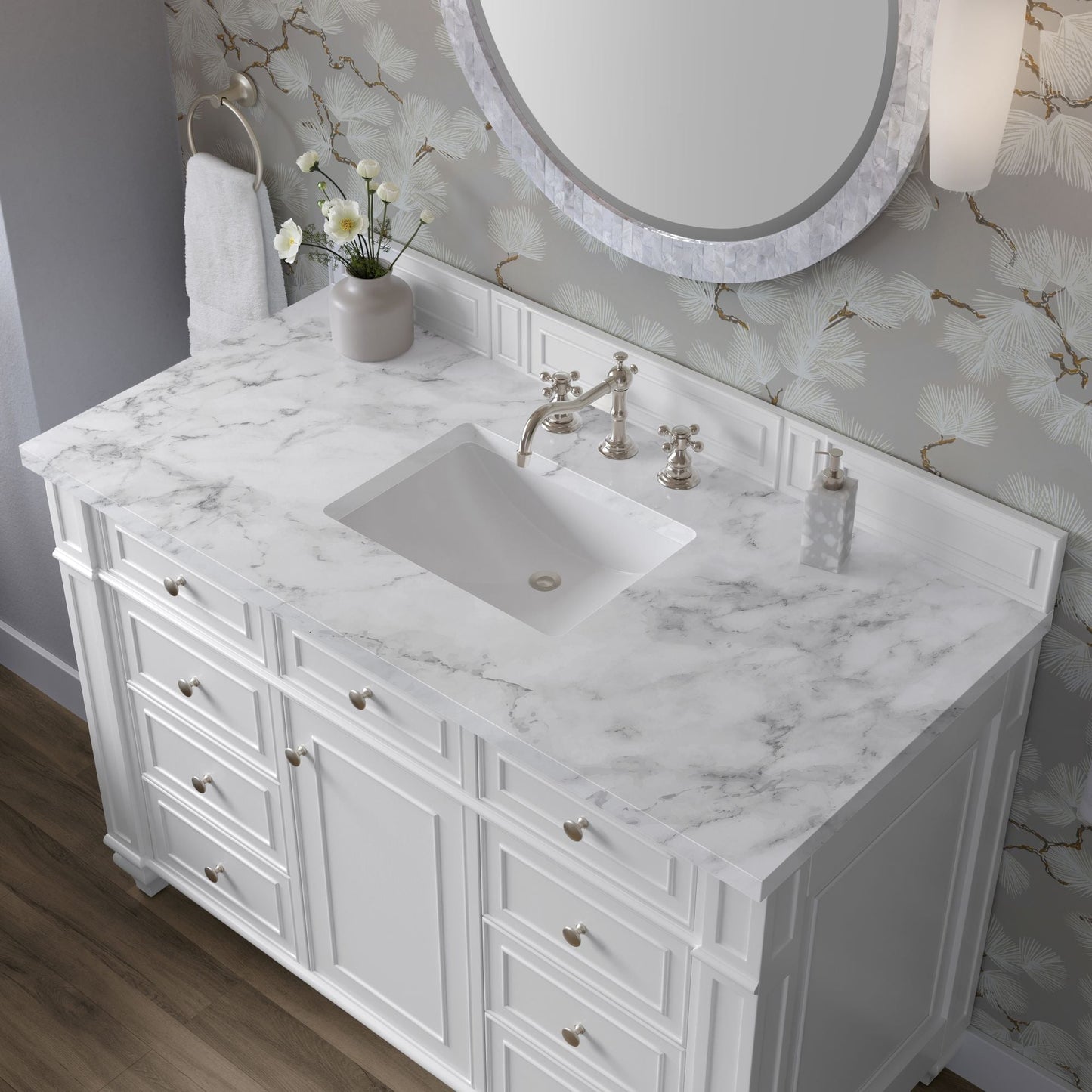 
                  
                    Bristol 48" Single Vanity in Bright White Single Bathroom Vanity James Martin Vanities Carrara White Marble 
                  
                