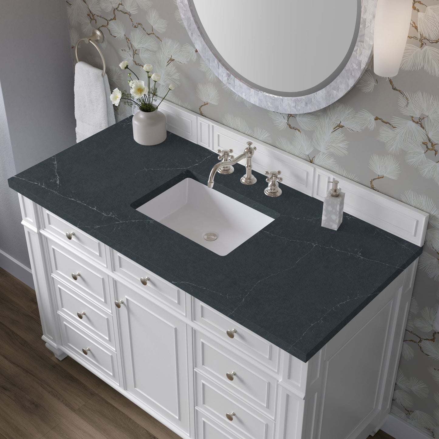 
                  
                    Bristol 48" Single Vanity in Bright White Single Bathroom Vanity James Martin Vanities Charcoal Soapstone Silestone 
                  
                