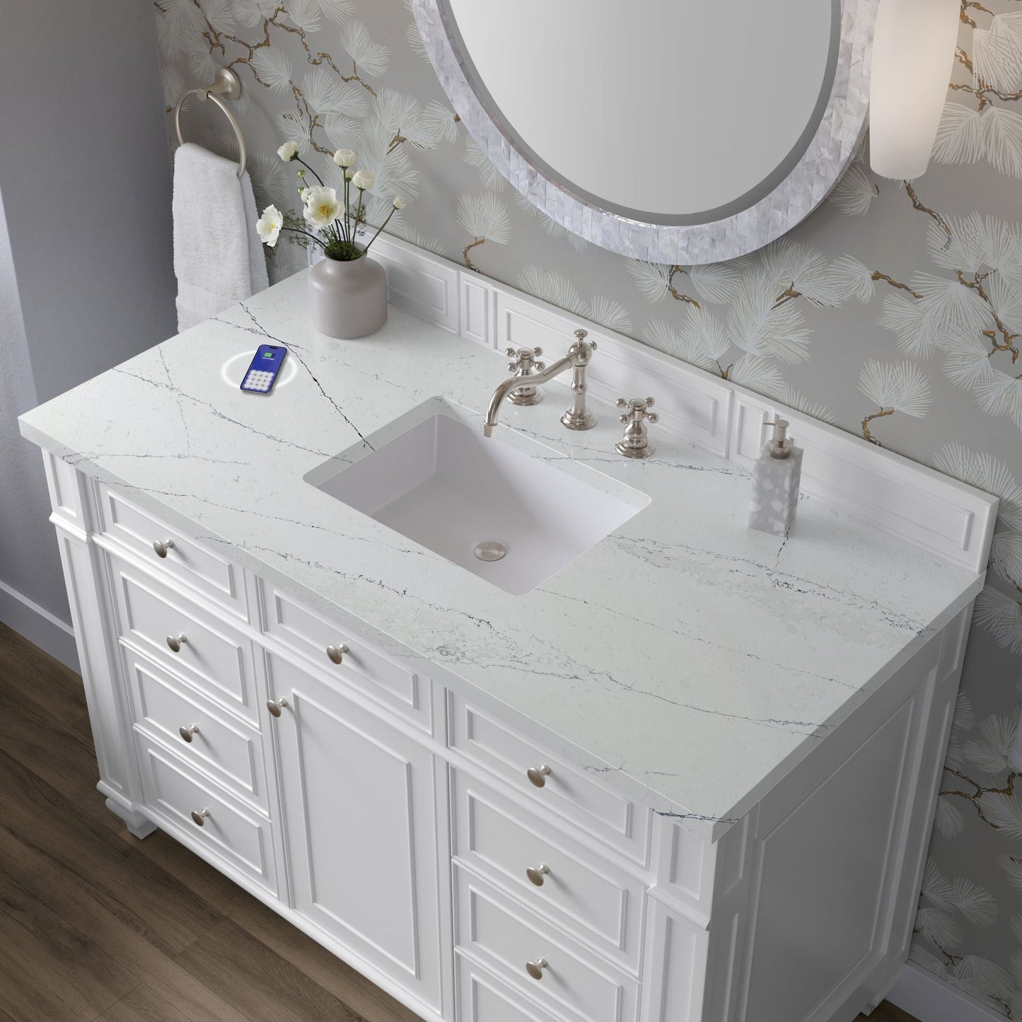 
                  
                    Bristol 48" Single Vanity in Bright White Single Bathroom Vanity James Martin Vanities FreePower-Enabled Ethereal Noctis Silestone 
                  
                
