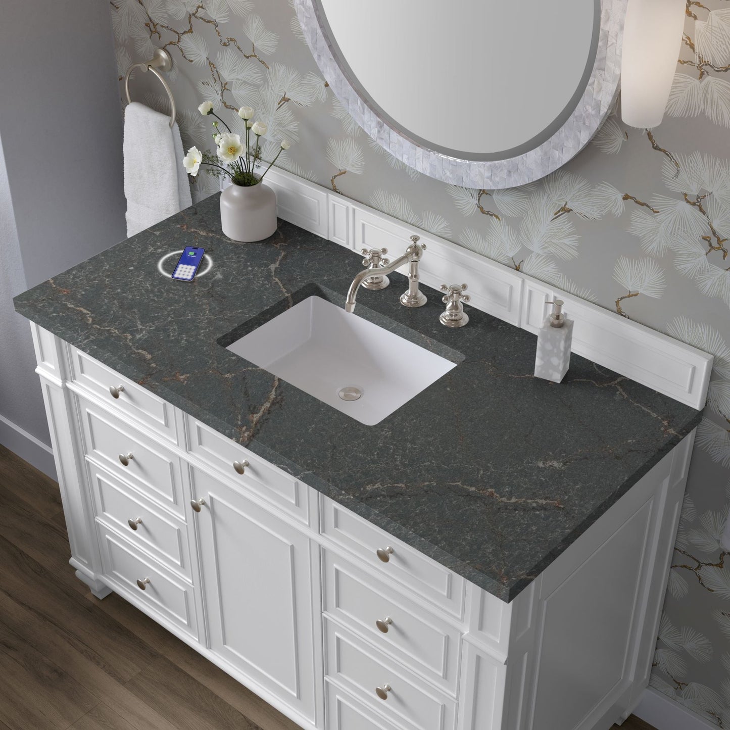 
                  
                    Bristol 48" Single Vanity in Bright White Single Bathroom Vanity James Martin Vanities FreePower-Enabled Parisien Bleu Silestone 
                  
                