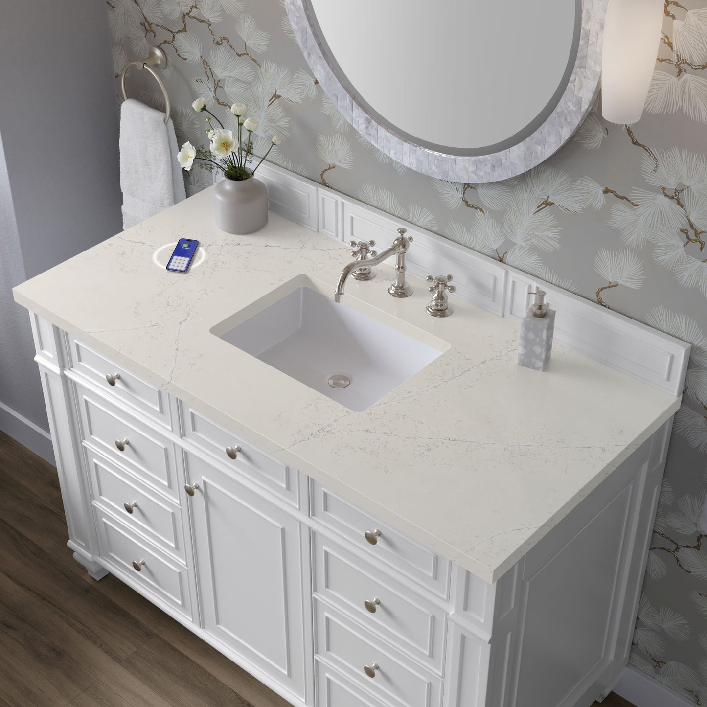 
                  
                    Bristol 48" Single Vanity in Bright White Single Bathroom Vanity James Martin Vanities FreePower-Enabled Siberian Silestone 
                  
                
