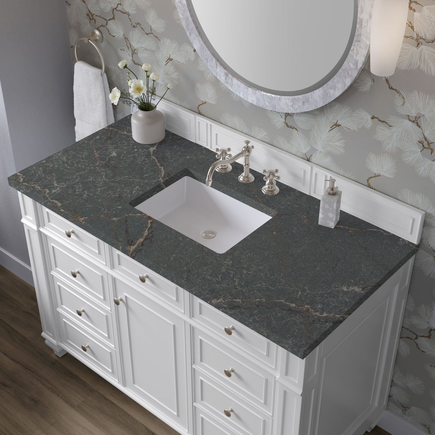 
                  
                    Bristol 48" Single Vanity in Bright White Single Bathroom Vanity James Martin Vanities Parisien Bleu Silestone 
                  
                