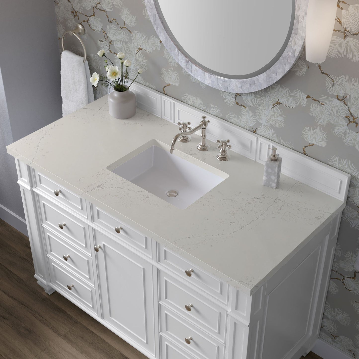 
                  
                    Bristol 48" Single Vanity in Bright White Single Bathroom Vanity James Martin Vanities Siberian Silestone 
                  
                
