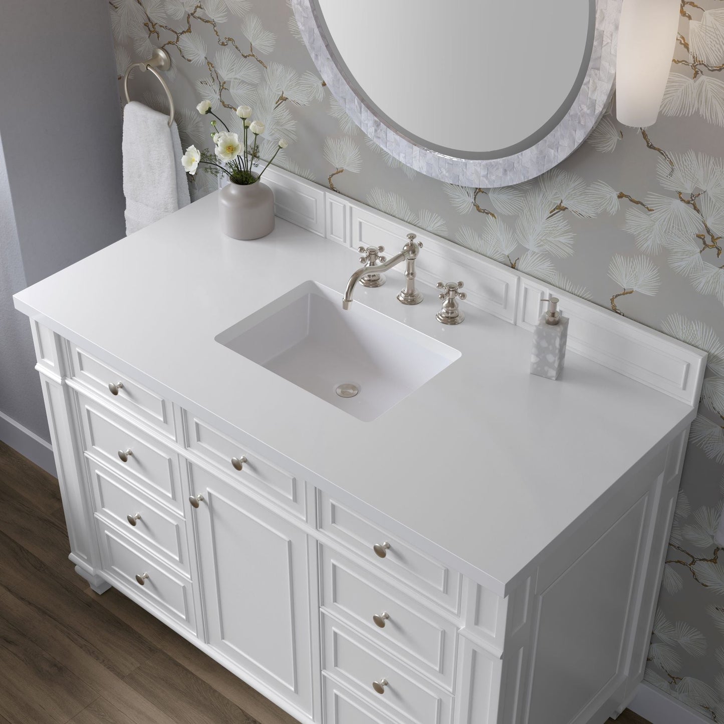 
                  
                    Bristol 48" Single Vanity in Bright White Single Bathroom Vanity James Martin Vanities White Zeus Silestone 
                  
                