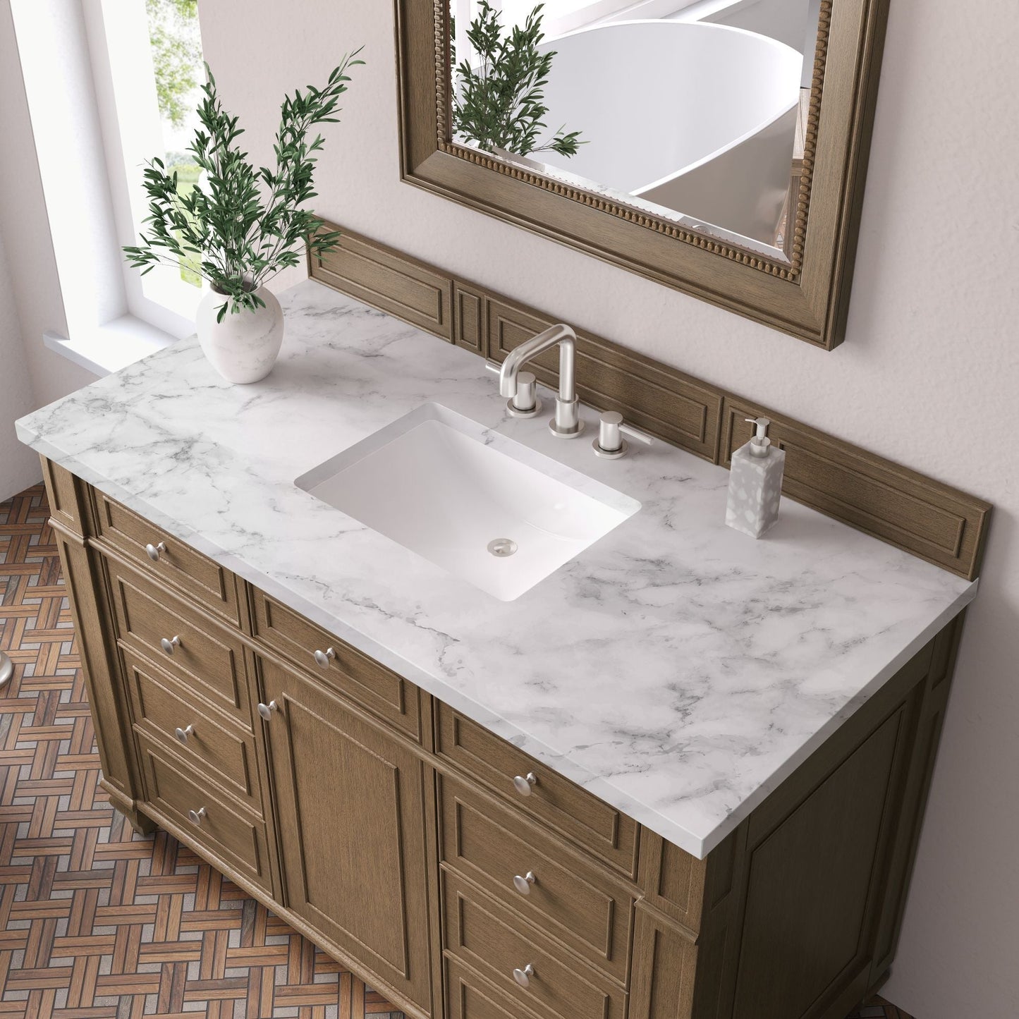 
                  
                    Bristol 48" Single Vanity in Saddle Brown Single Bathroom Vanity James Martin Vanities Carrara White Marble 
                  
                
