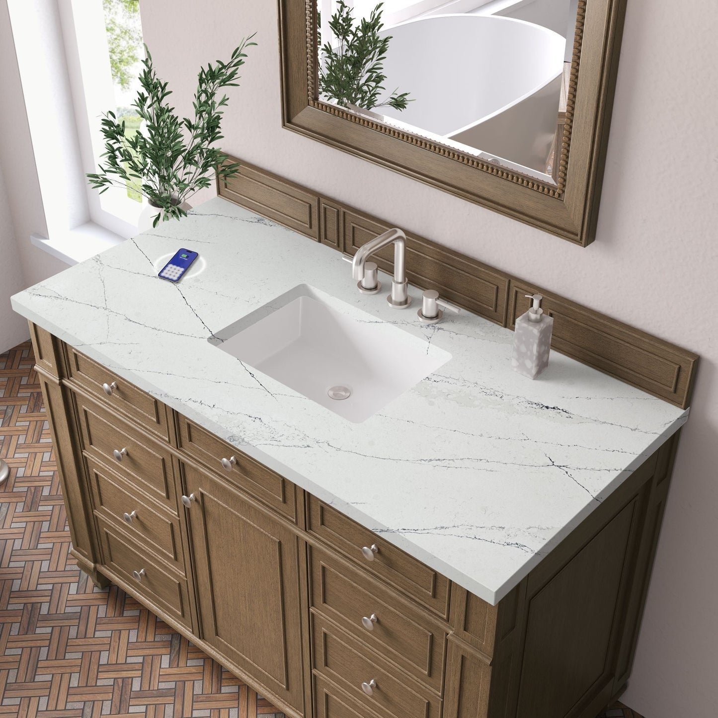 
                  
                    Bristol 48" Single Vanity in Saddle Brown Single Bathroom Vanity James Martin Vanities FreePower-Enabled Ethereal Noctis Silestone 
                  
                