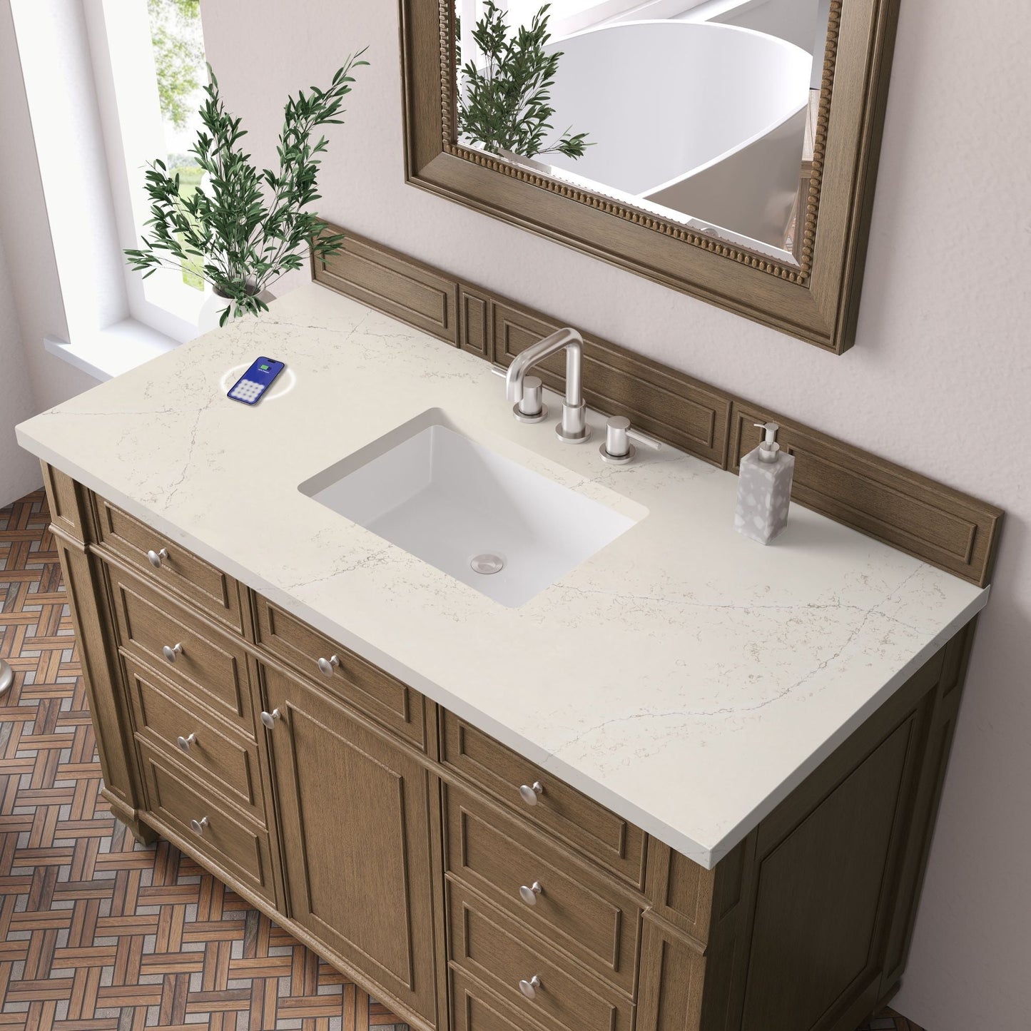 
                  
                    Bristol 48" Single Vanity in Saddle Brown Single Bathroom Vanity James Martin Vanities FreePower-Enabled Siberian Silestone 
                  
                
