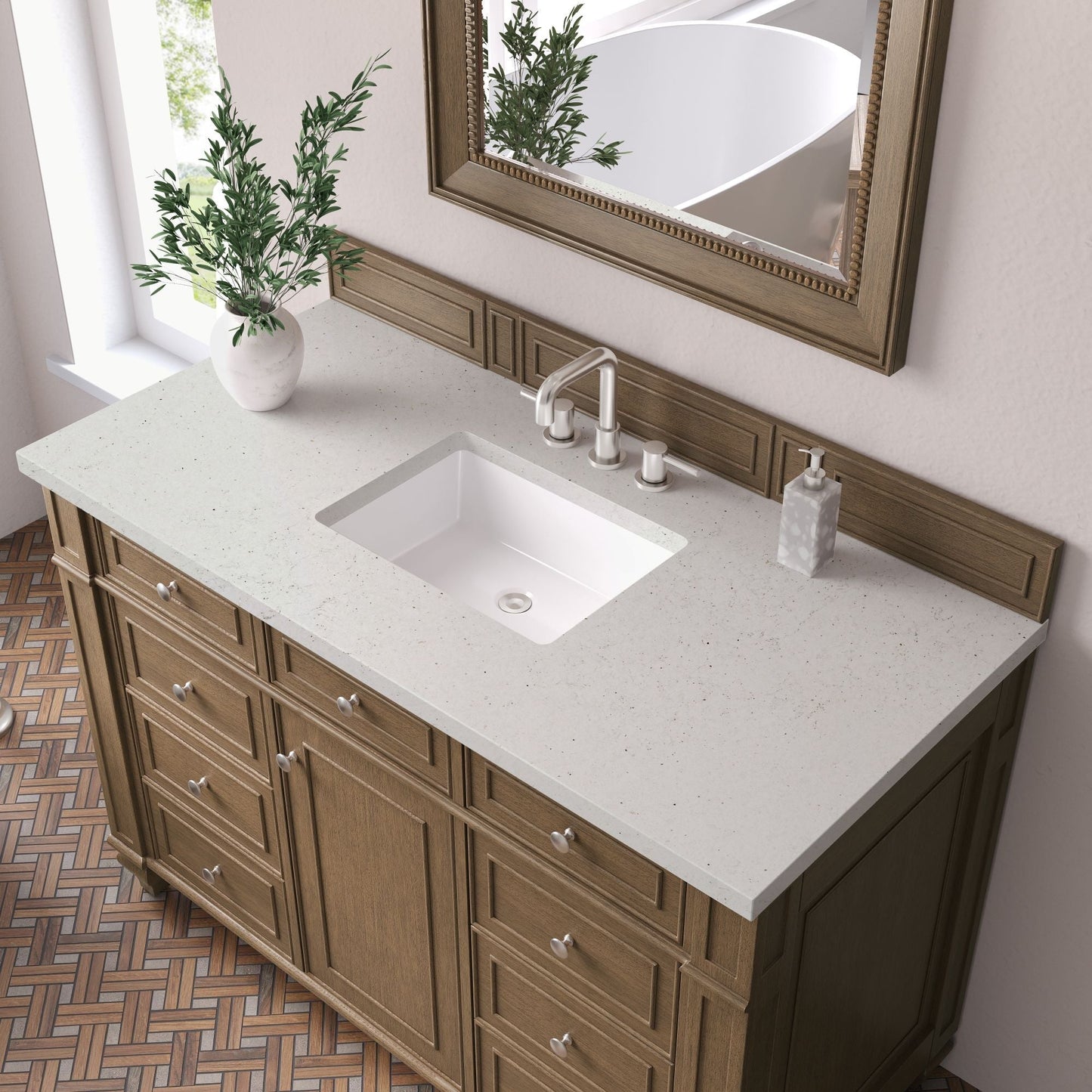 
                  
                    Bristol 48" Single Vanity in Saddle Brown Single Bathroom Vanity James Martin Vanities Lime Delight Silestone 
                  
                