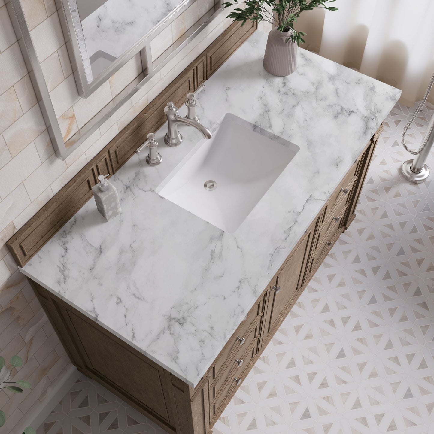 
                  
                    Bristol 48" Single Vanity in Whitewashed Walnut Single Bathroom Vanity James Martin Vanities Carrara White Marble 
                  
                