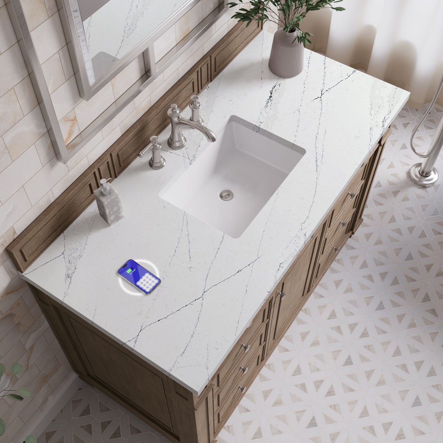 
                  
                    Bristol 48" Single Vanity in Whitewashed Walnut Single Bathroom Vanity James Martin Vanities FreePower-Enabled Ethereal Noctis Silestone 
                  
                