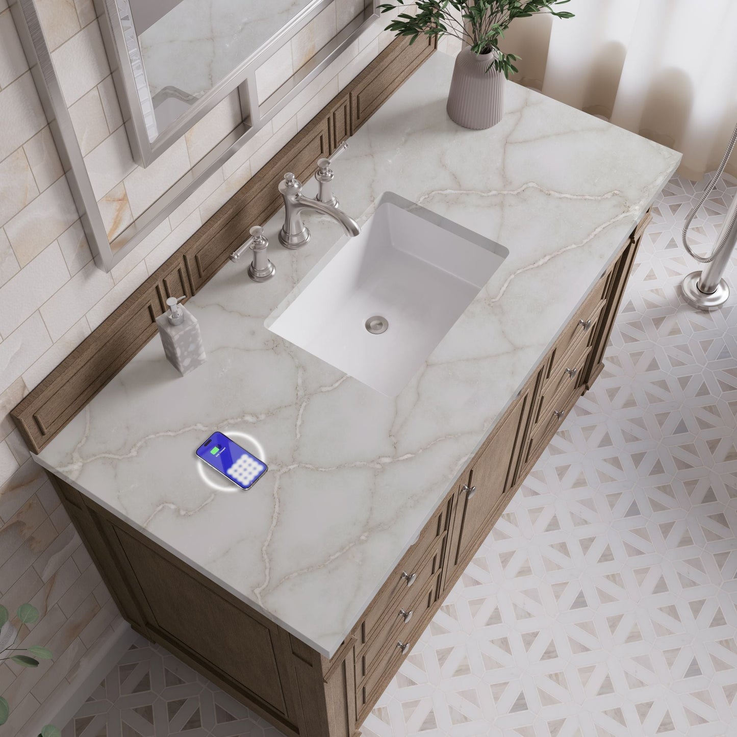 
                  
                    Bristol 48" Single Vanity in Whitewashed Walnut Single Bathroom Vanity James Martin Vanities FreePower-Enabled Victorian Silver Silestone 
                  
                