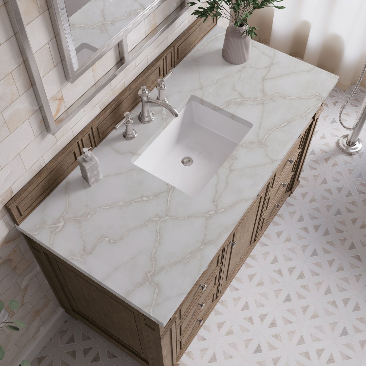 
                  
                    Bristol 48" Single Vanity in Whitewashed Walnut Single Bathroom Vanity James Martin Vanities Victorian Silver Silestone 
                  
                