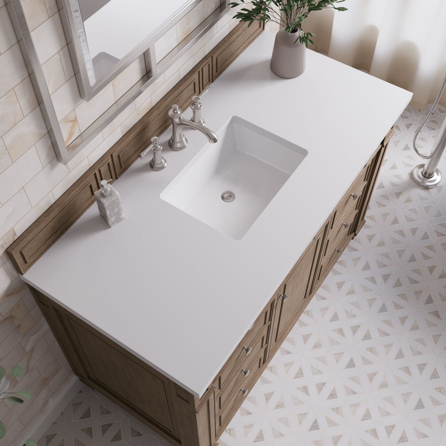 
                  
                    Bristol 48" Single Vanity in Whitewashed Walnut Single Bathroom Vanity James Martin Vanities White Zeus Silestone 
                  
                